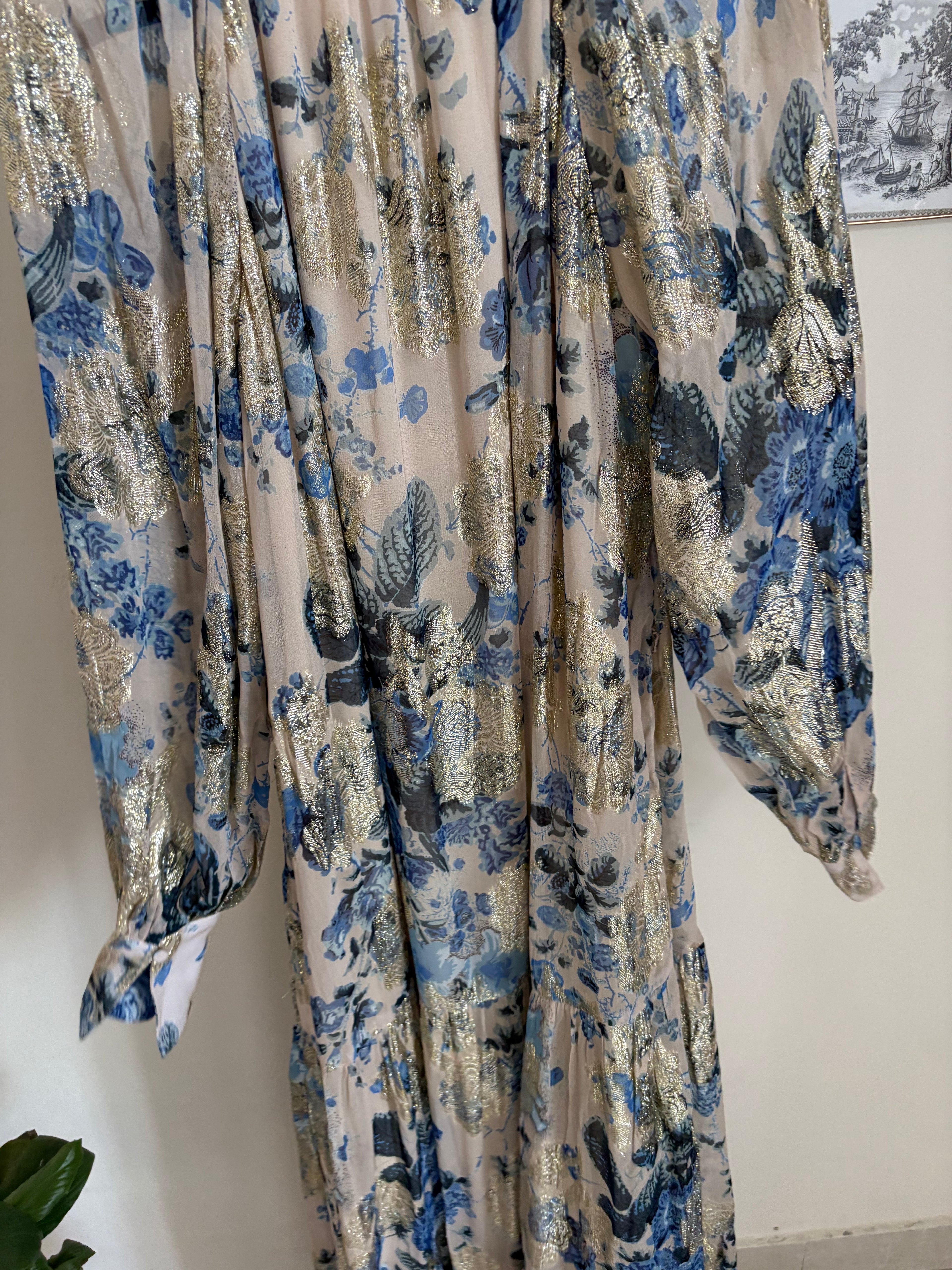 Kobi Halperin  Xandra Metallic Floral Maxi Dress L