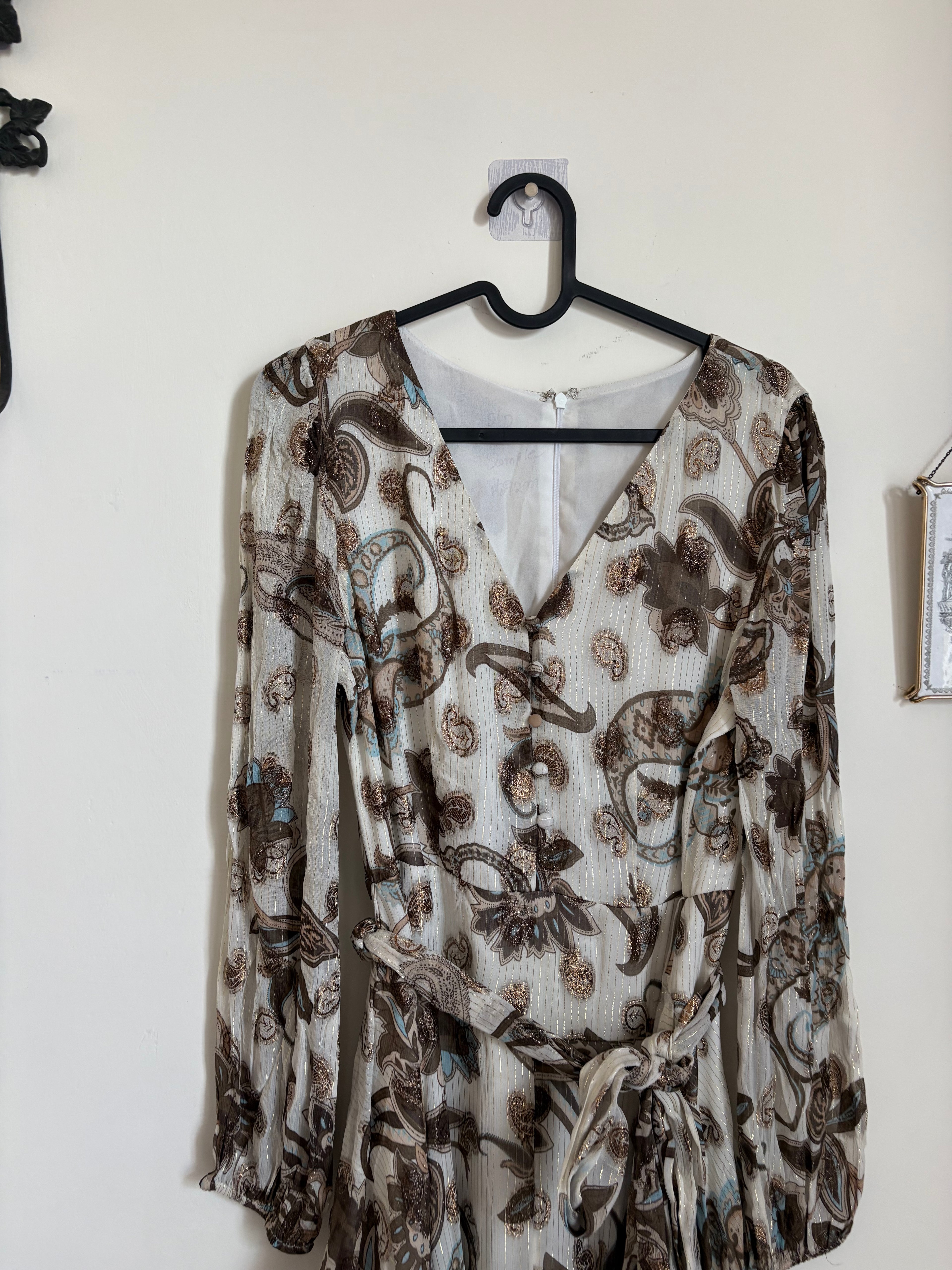 Vince Camuto Metallic Paisley Floral Long Sleeve Maxi Dress M