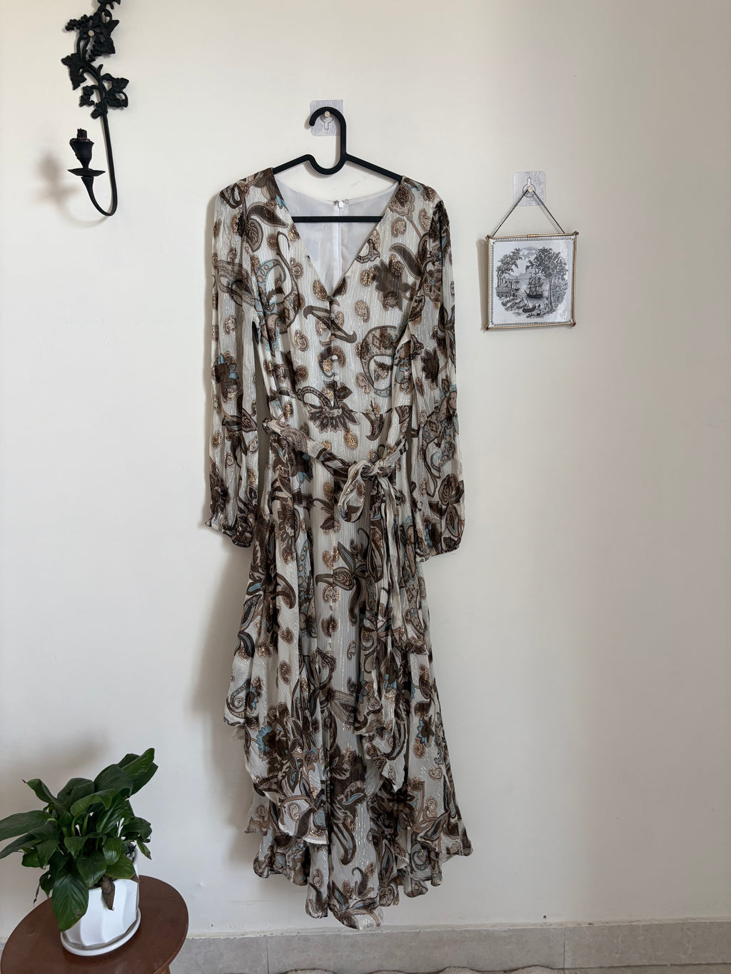 Vince Camuto Metallic Paisley Floral Long Sleeve Maxi Dress M
