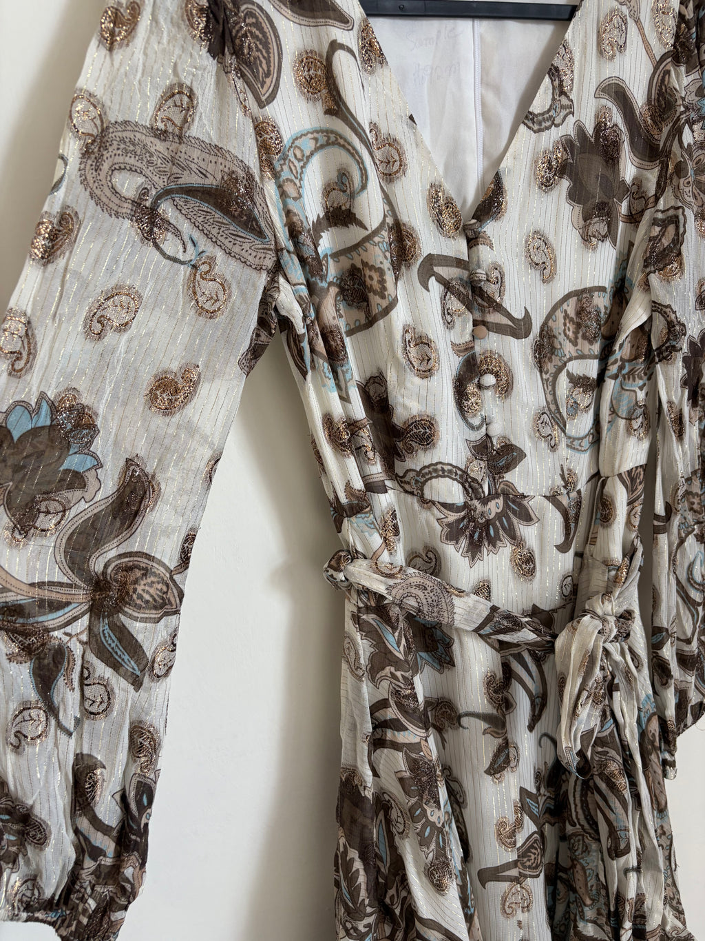 Vince Camuto Metallic Paisley Floral Long Sleeve Maxi Dress M