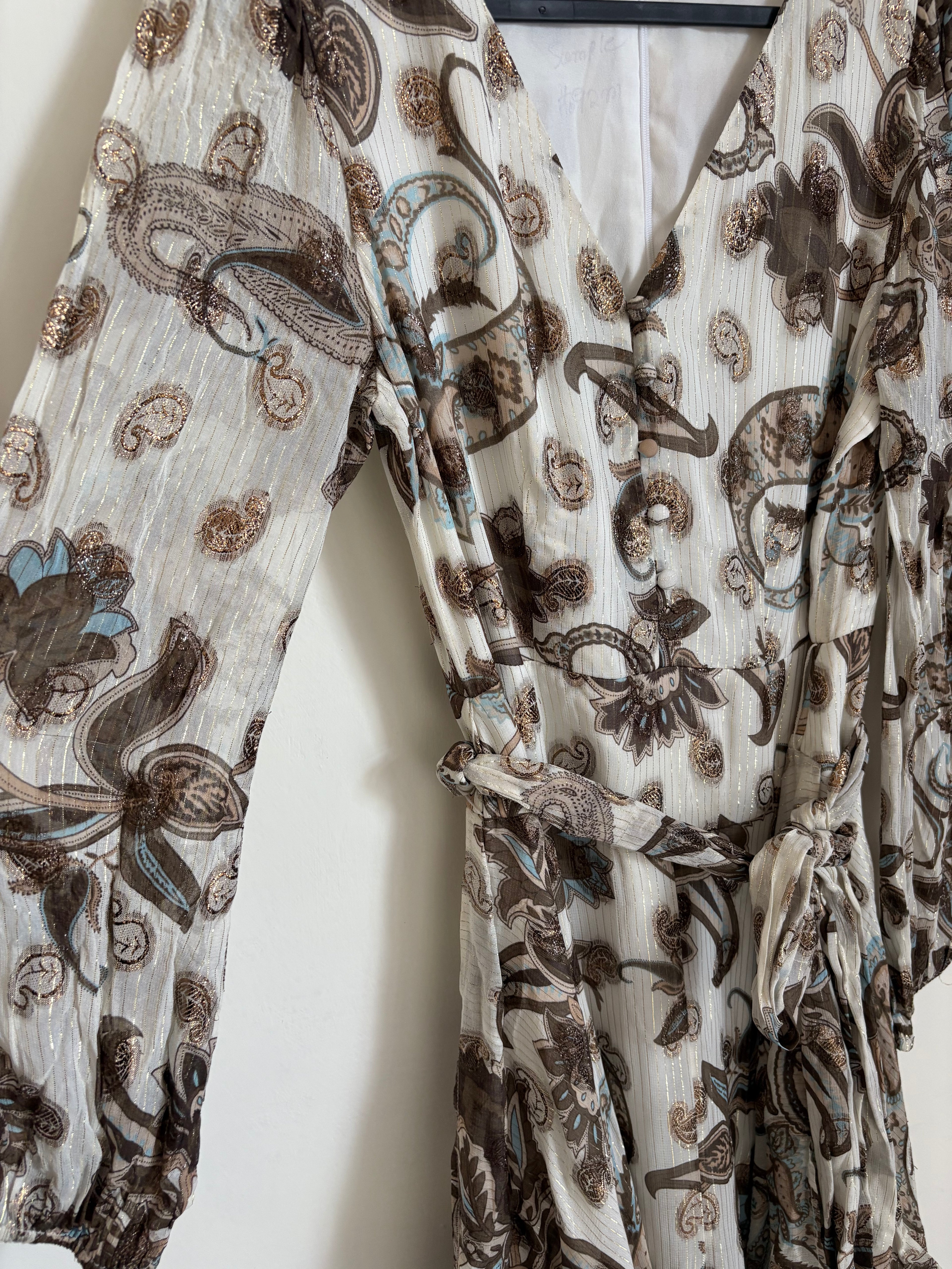Vince Camuto Metallic Paisley Floral Long Sleeve Maxi Dress M