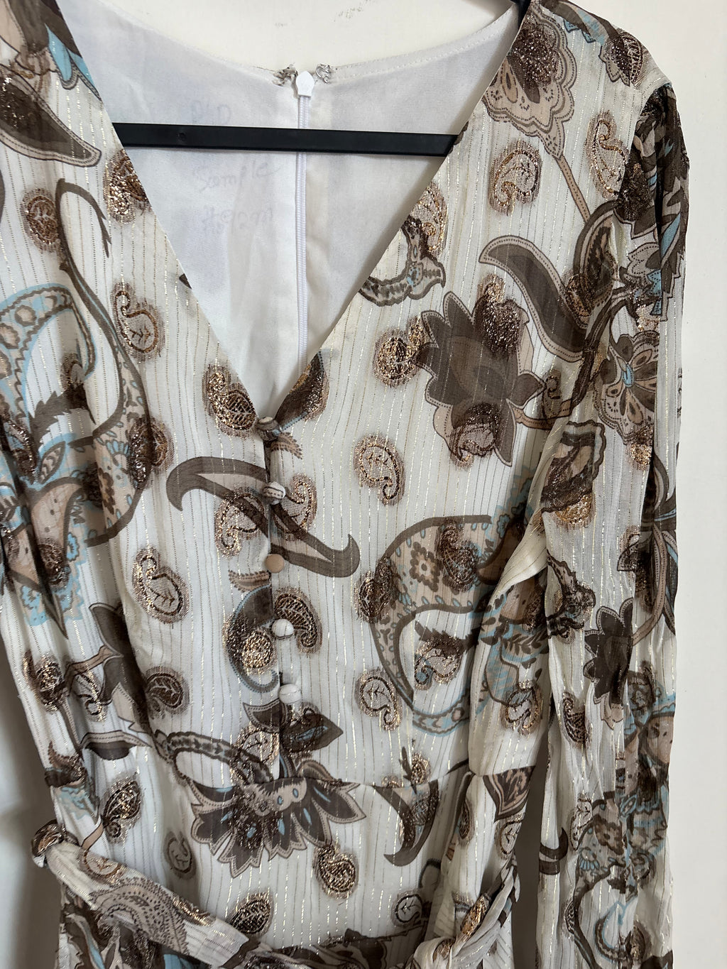 Vince Camuto Metallic Paisley Floral Long Sleeve Maxi Dress M