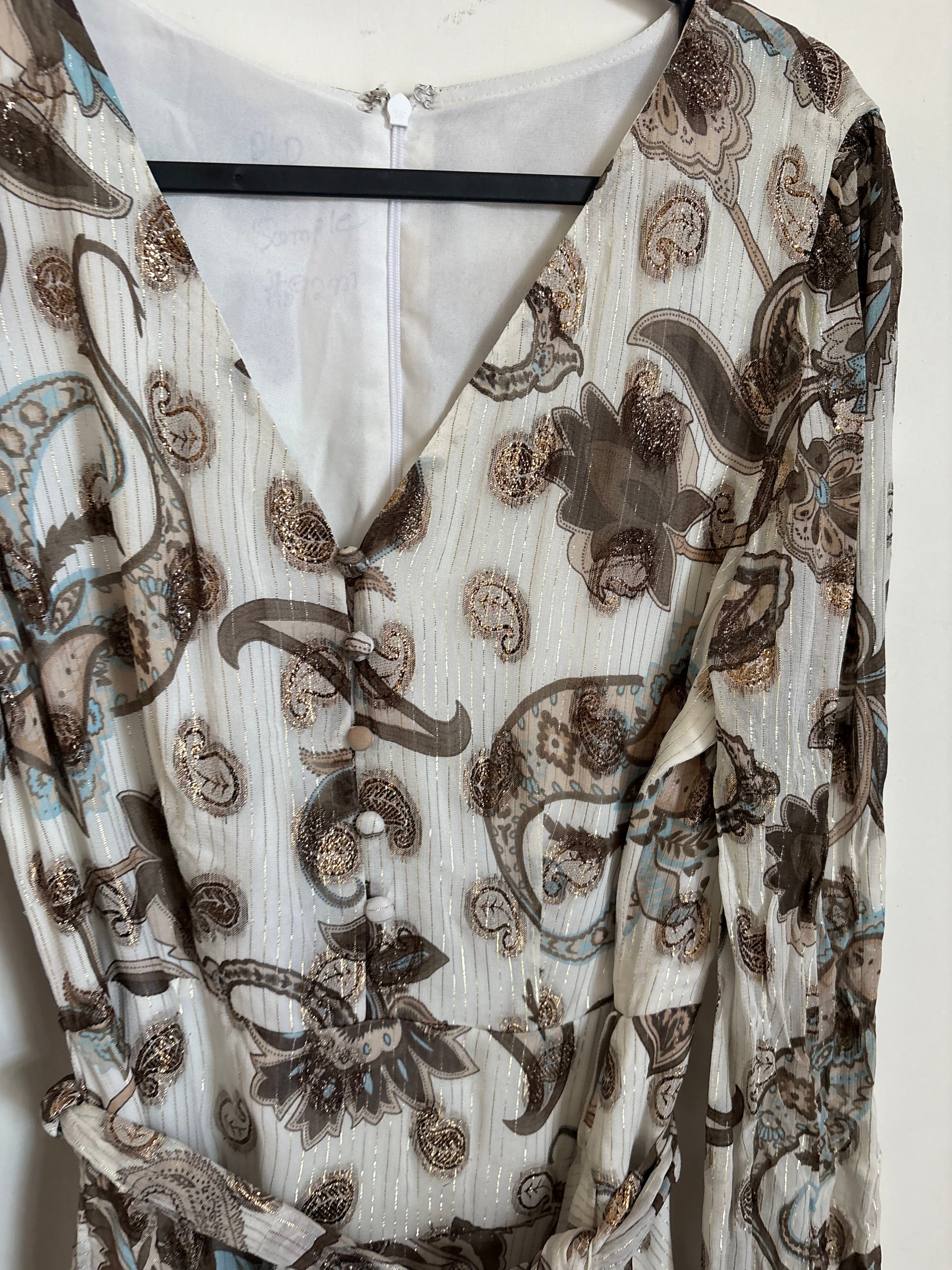 Vince Camuto Metallic Paisley Floral Long Sleeve Maxi Dress M