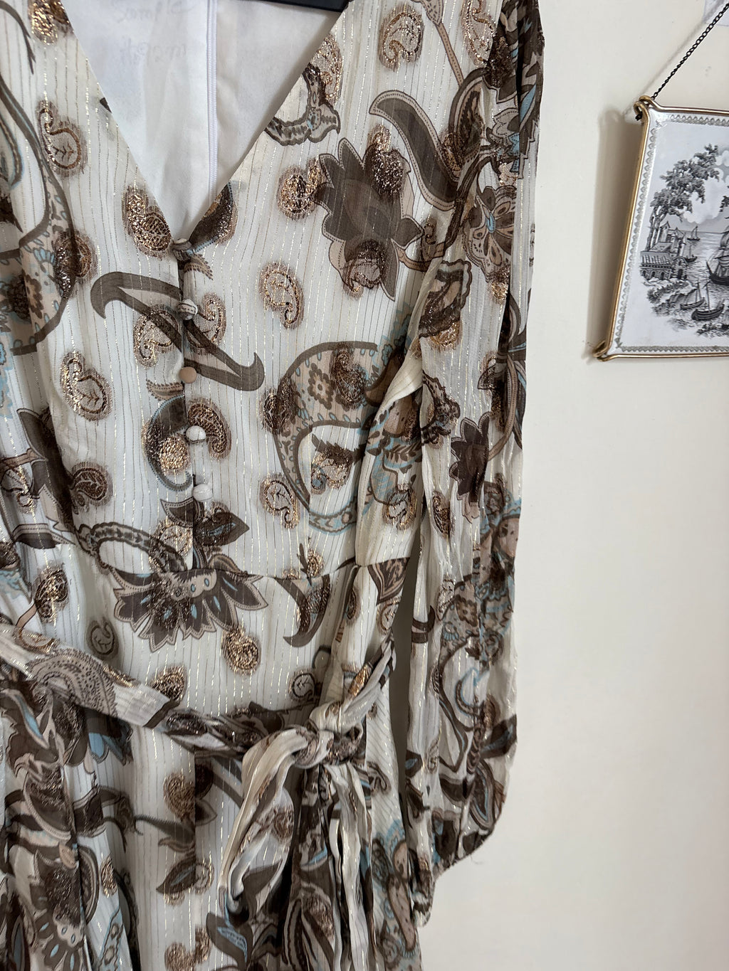 Vince Camuto Metallic Paisley Floral Long Sleeve Maxi Dress M