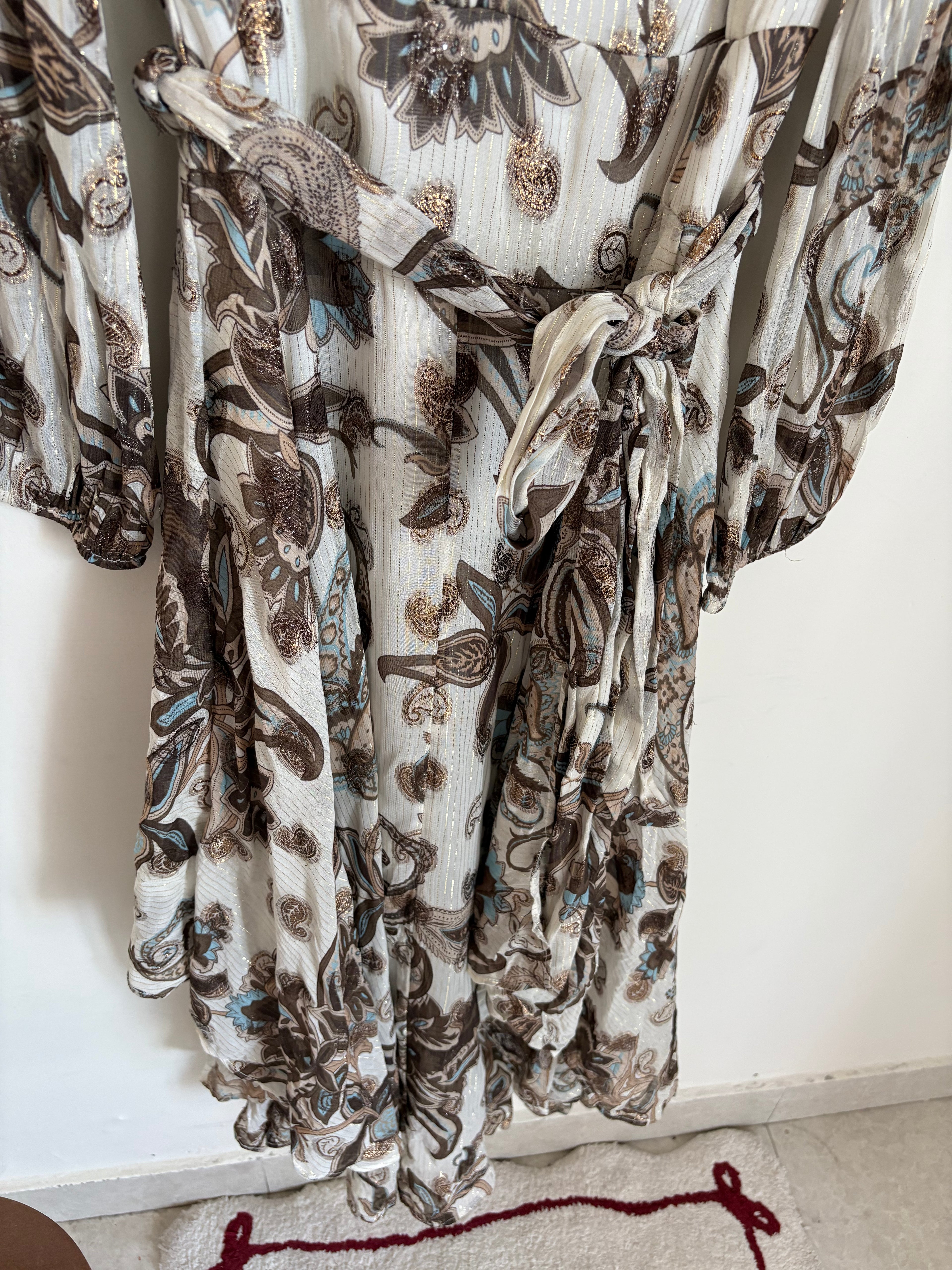 Vince Camuto Metallic Paisley Floral Long Sleeve Maxi Dress M