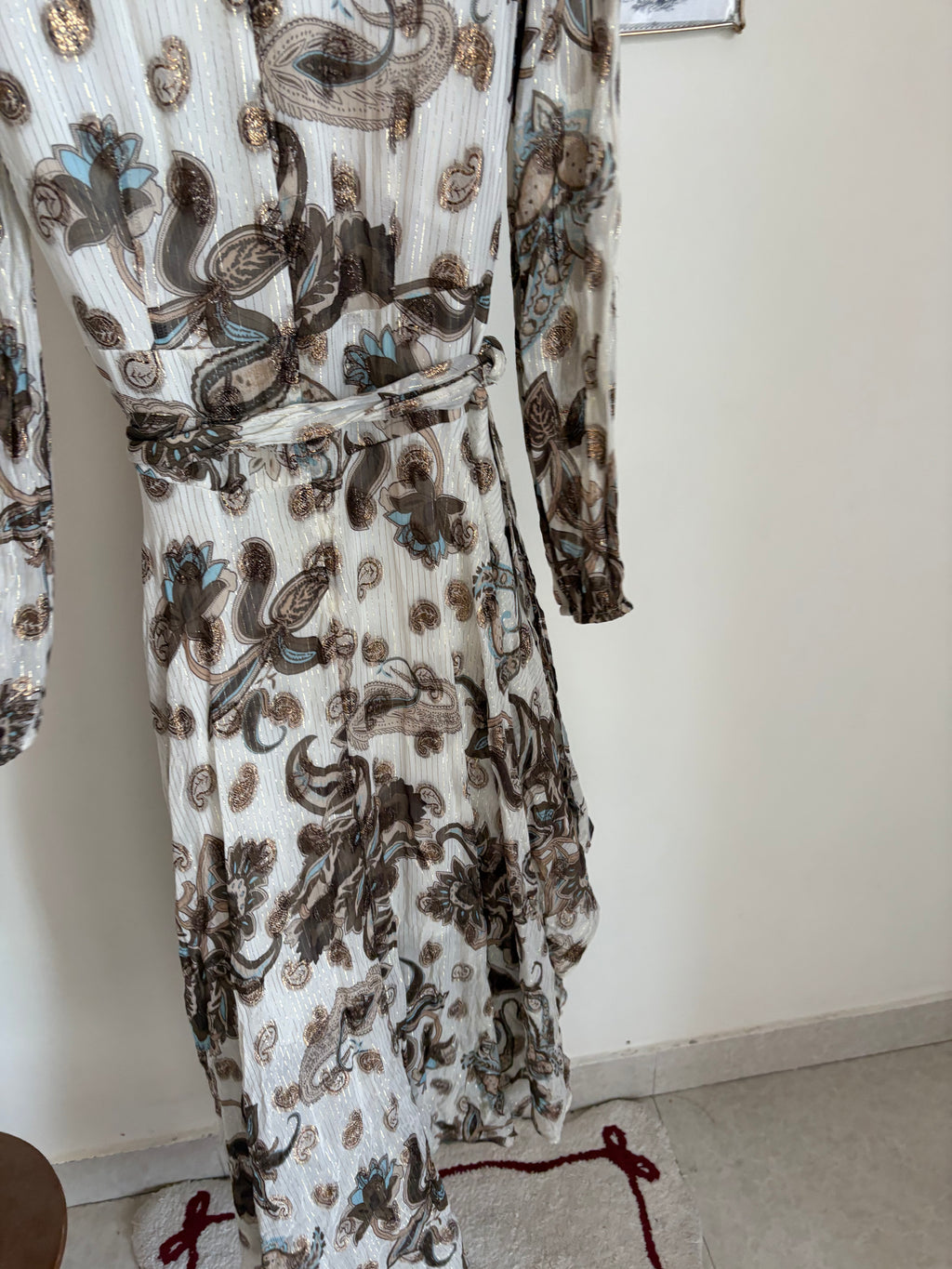 Vince Camuto Metallic Paisley Floral Long Sleeve Maxi Dress M