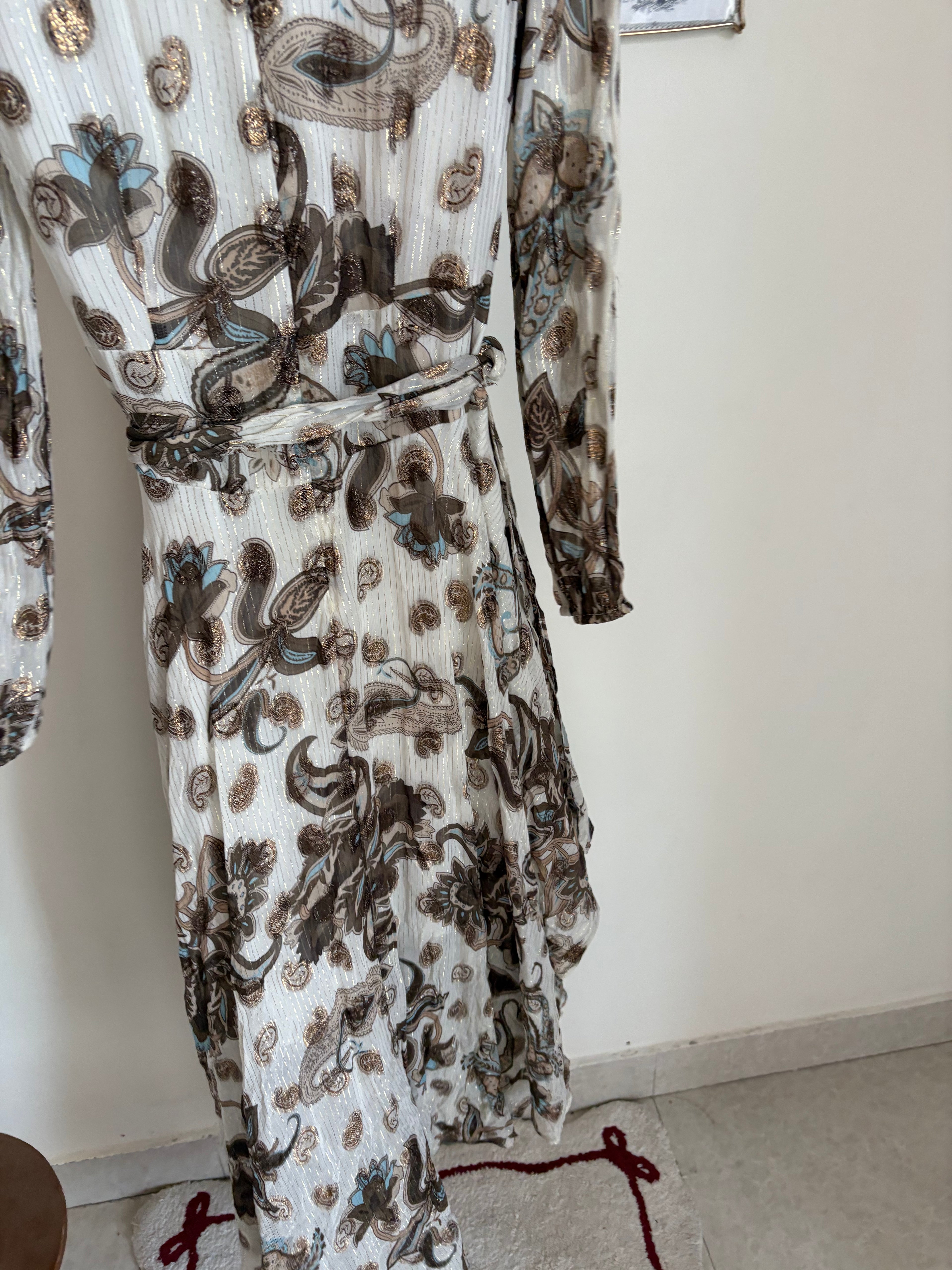 Vince Camuto Metallic Paisley Floral Long Sleeve Maxi Dress M