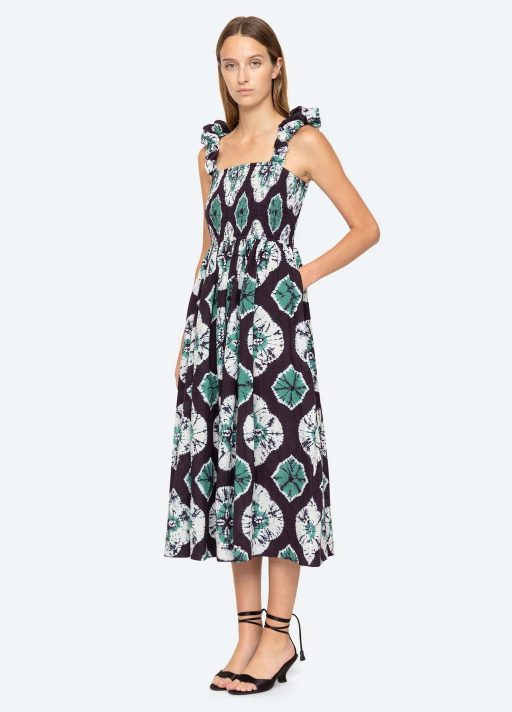 SEA Aveline Tie Dye Sleeveless Smocked Midi S/M