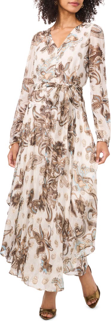 Vince Camuto Metallic Paisley Floral Long Sleeve Maxi Dress M