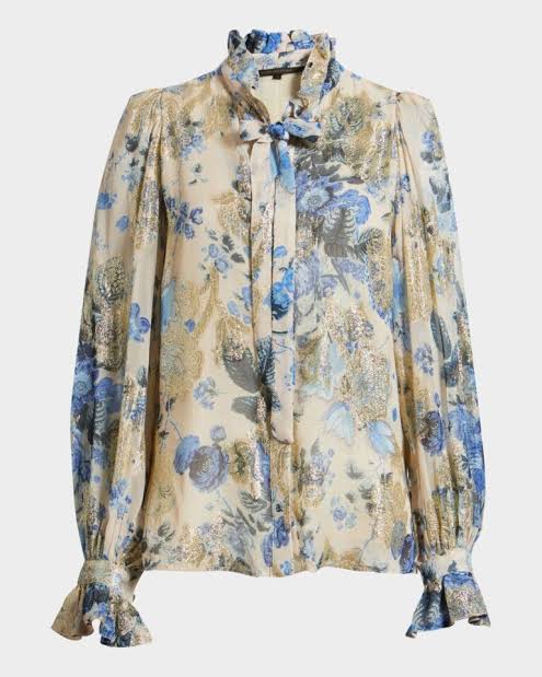 KOBI HALPERINJosie Metallic Floral Ruffle Button-Up Shirt M