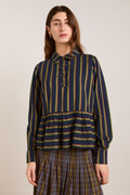 Damson Madder kinsley shirt - navy/green stripe uk 10