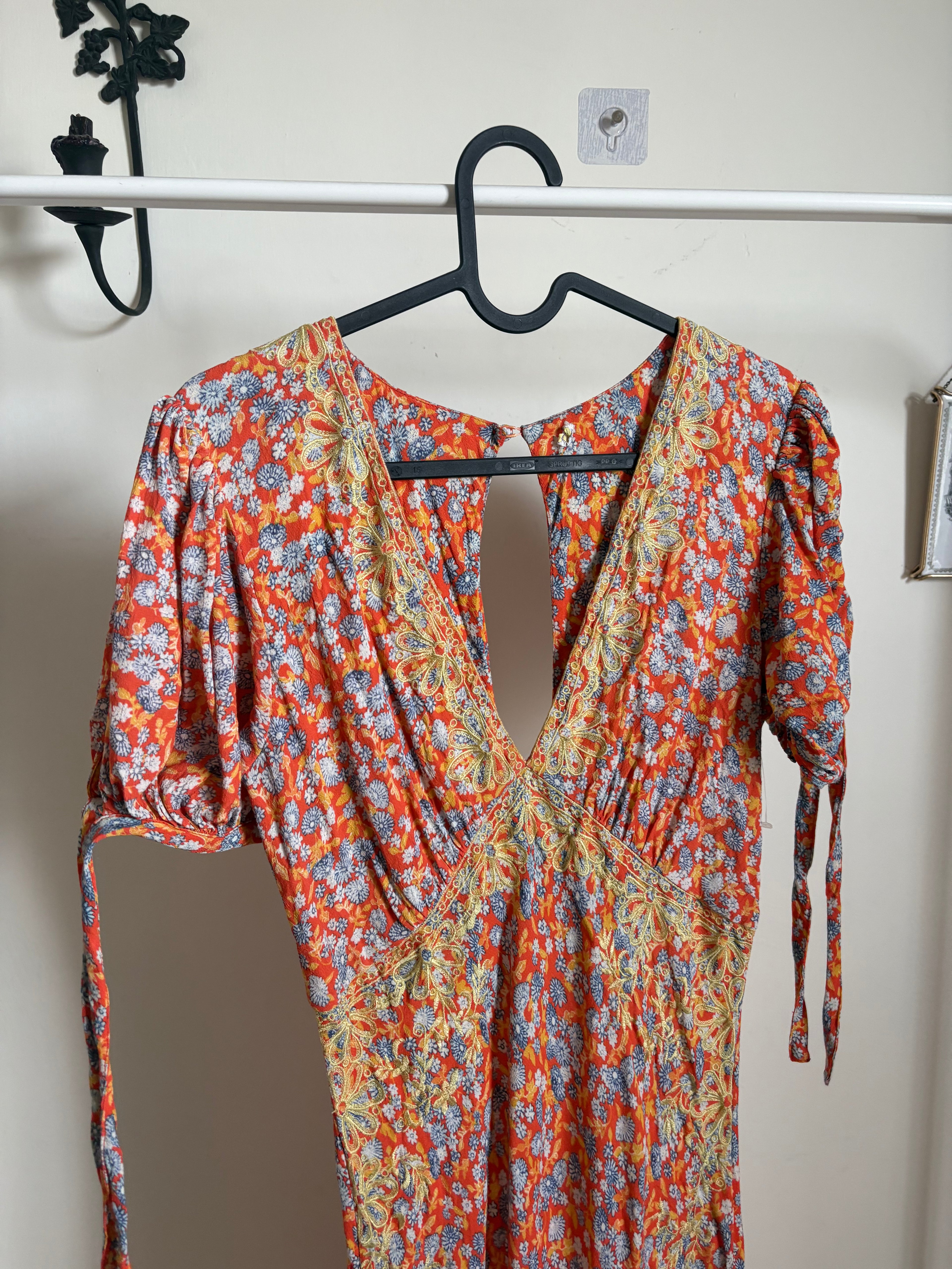 ORANGE FLORAL EMBROIDERED DRESS  S