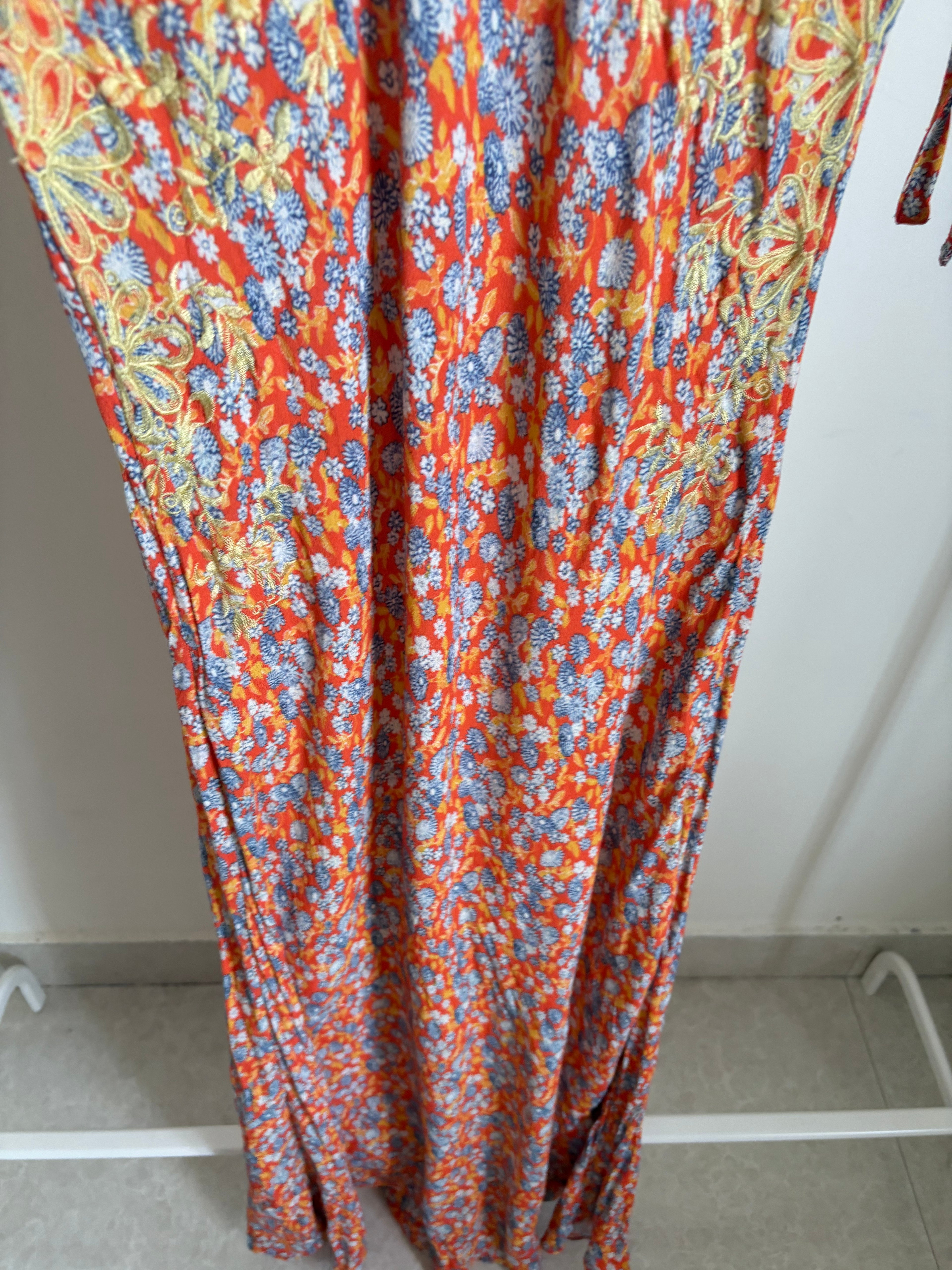 ORANGE FLORAL EMBROIDERED DRESS  S