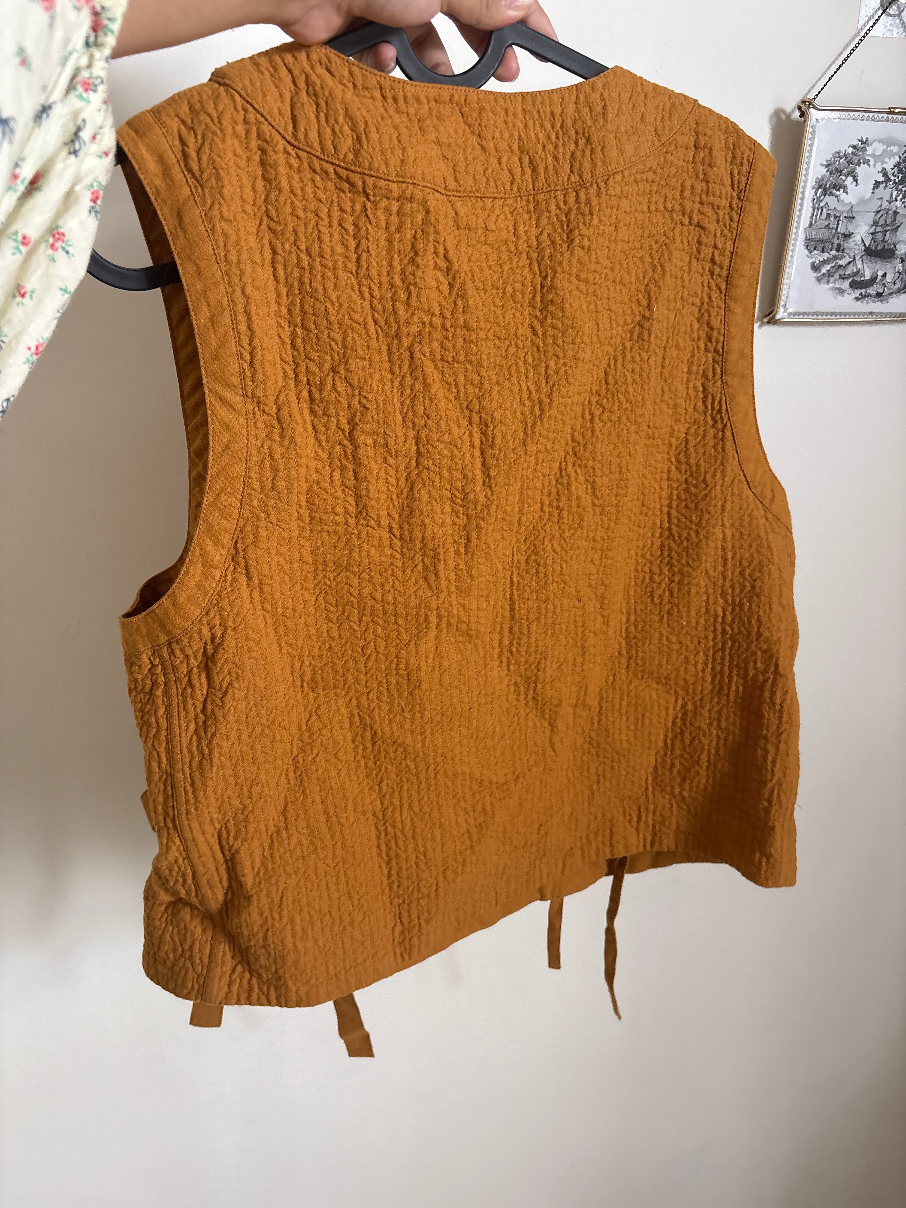 TOAST Quilted Cotton Linen Wrap Vest - Tilia Honey