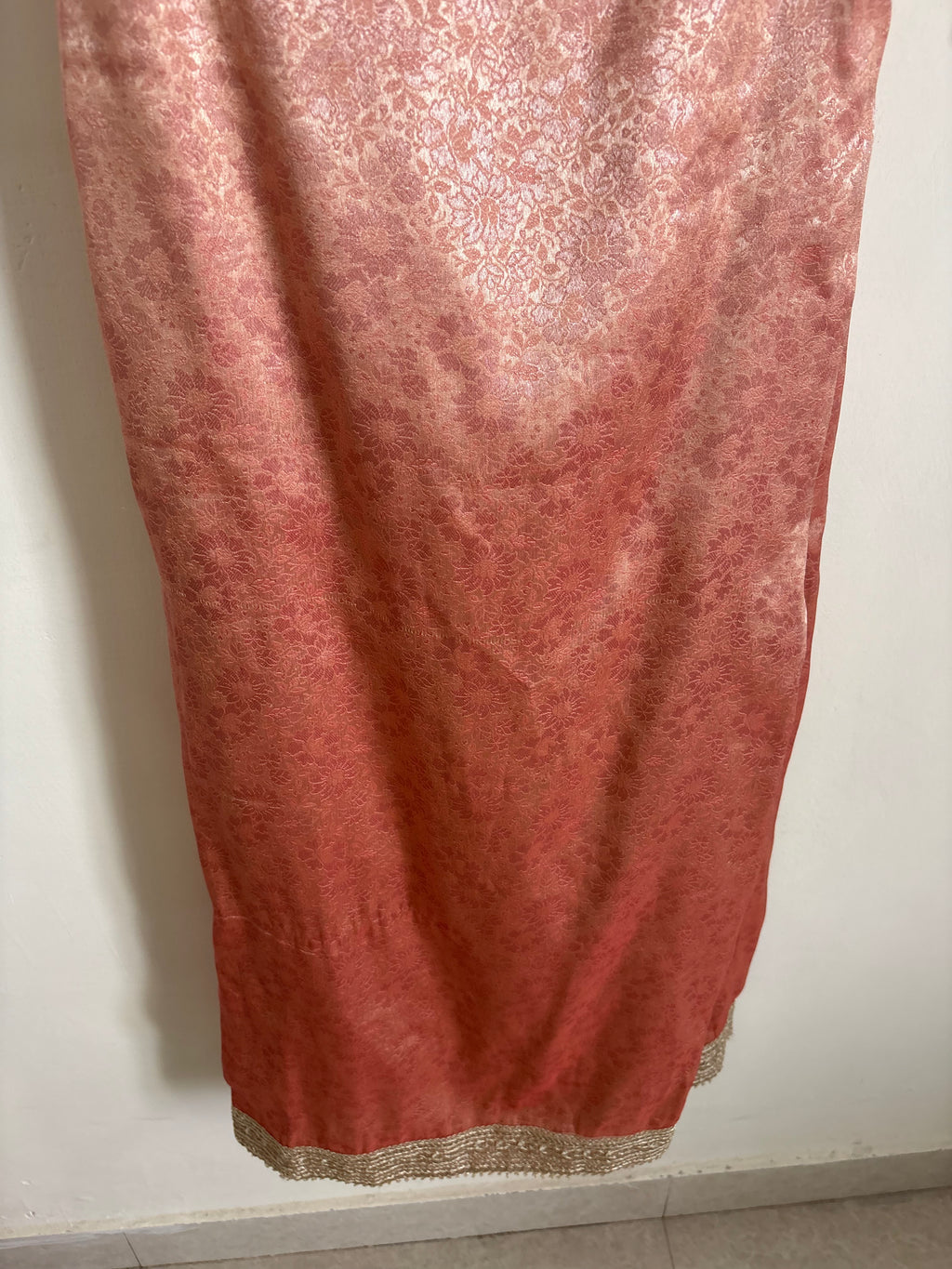 SAANJH BY LEA  Orange Brocade Lace Sweetheart Neck Neckline Top And Midi Skirt XS