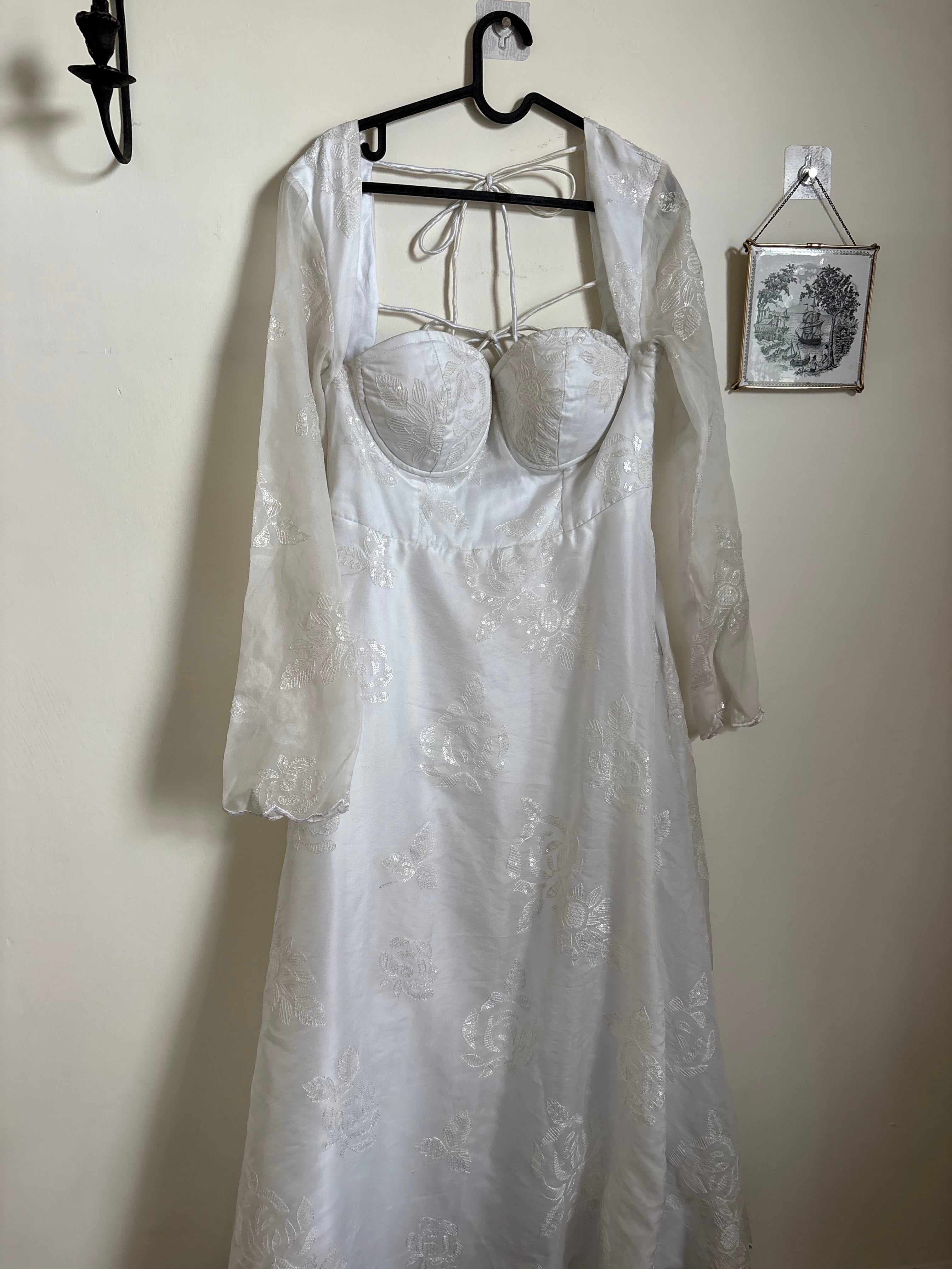 SAANJH AVYA WHITE EMBROIDERED CORSET ANARKALI KURTA ONLY