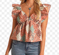 Rock & Roll: Patchwork Print Flutter Tank　M