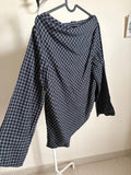 NAVY CHECK COWL TOP M/L