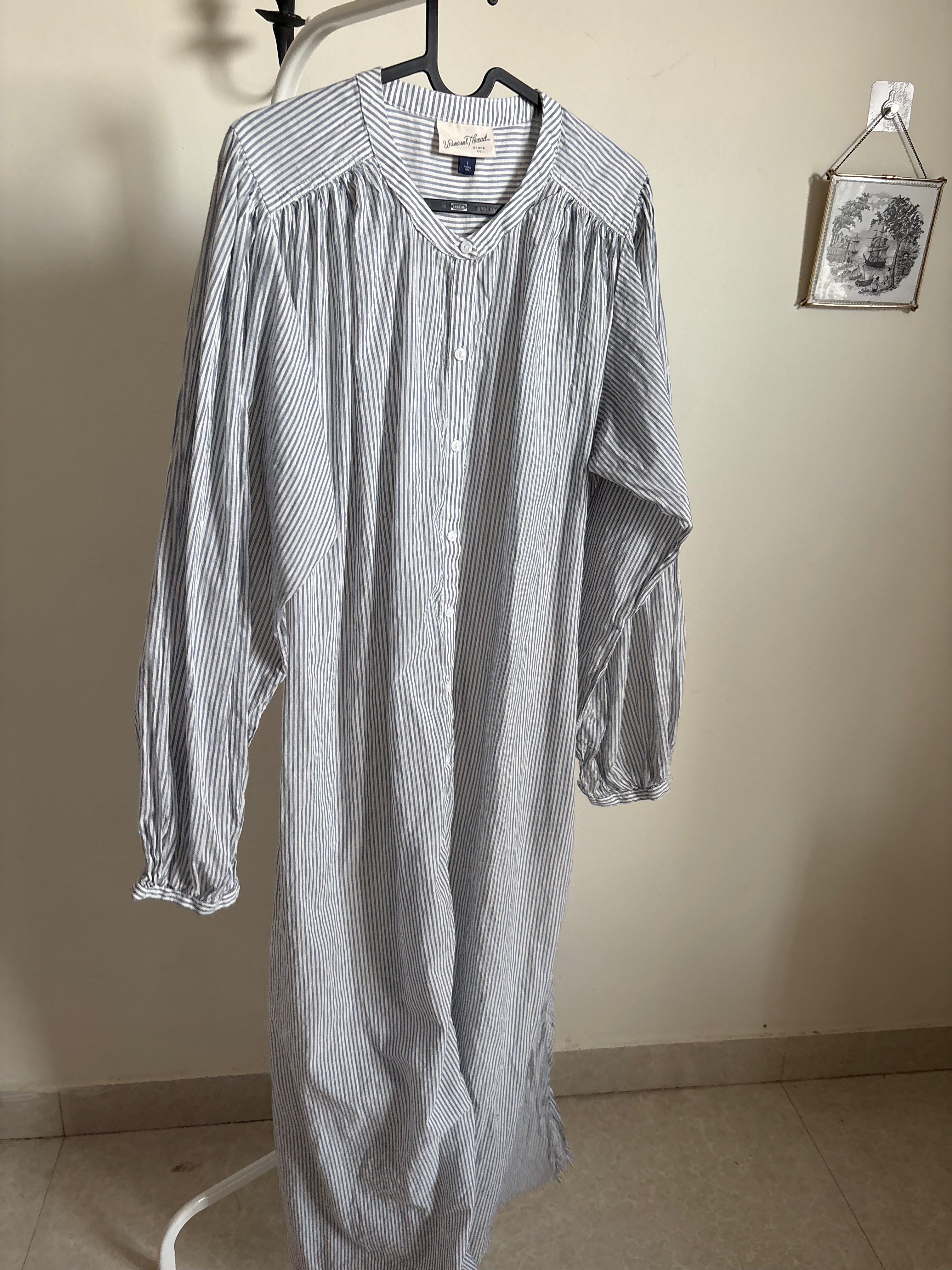 Universal Thread Flounce Long Sleeve Collared Neck Maxi Shirtdress - L