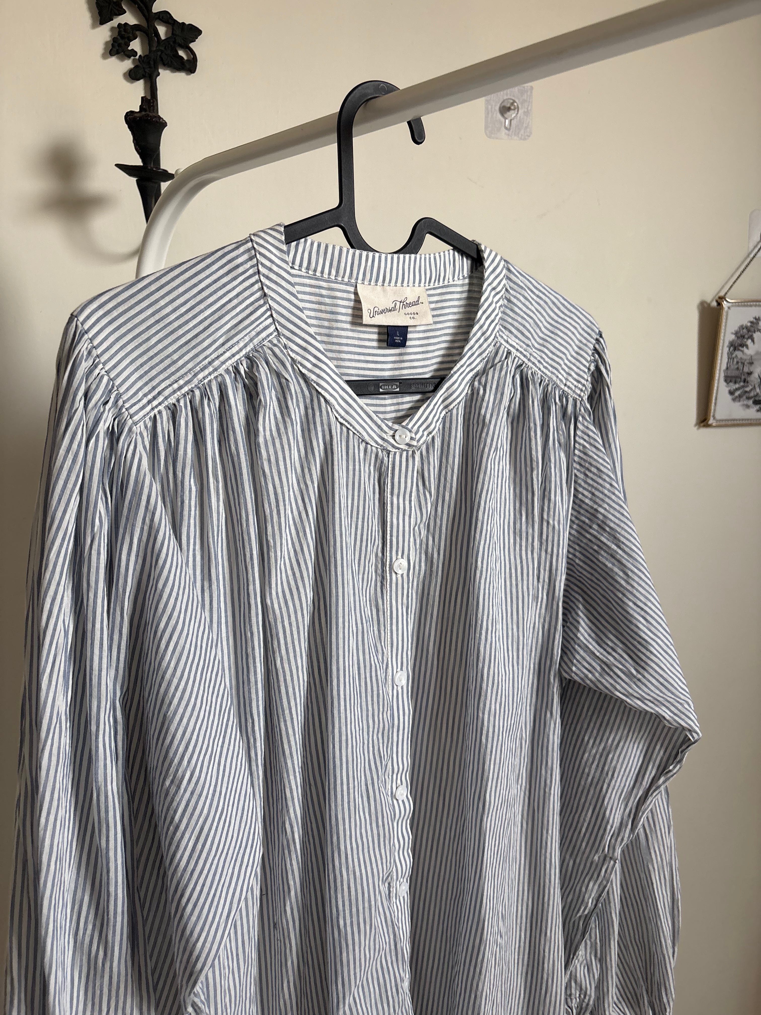 Universal Thread Flounce Long Sleeve Collared Neck Maxi Shirtdress - L