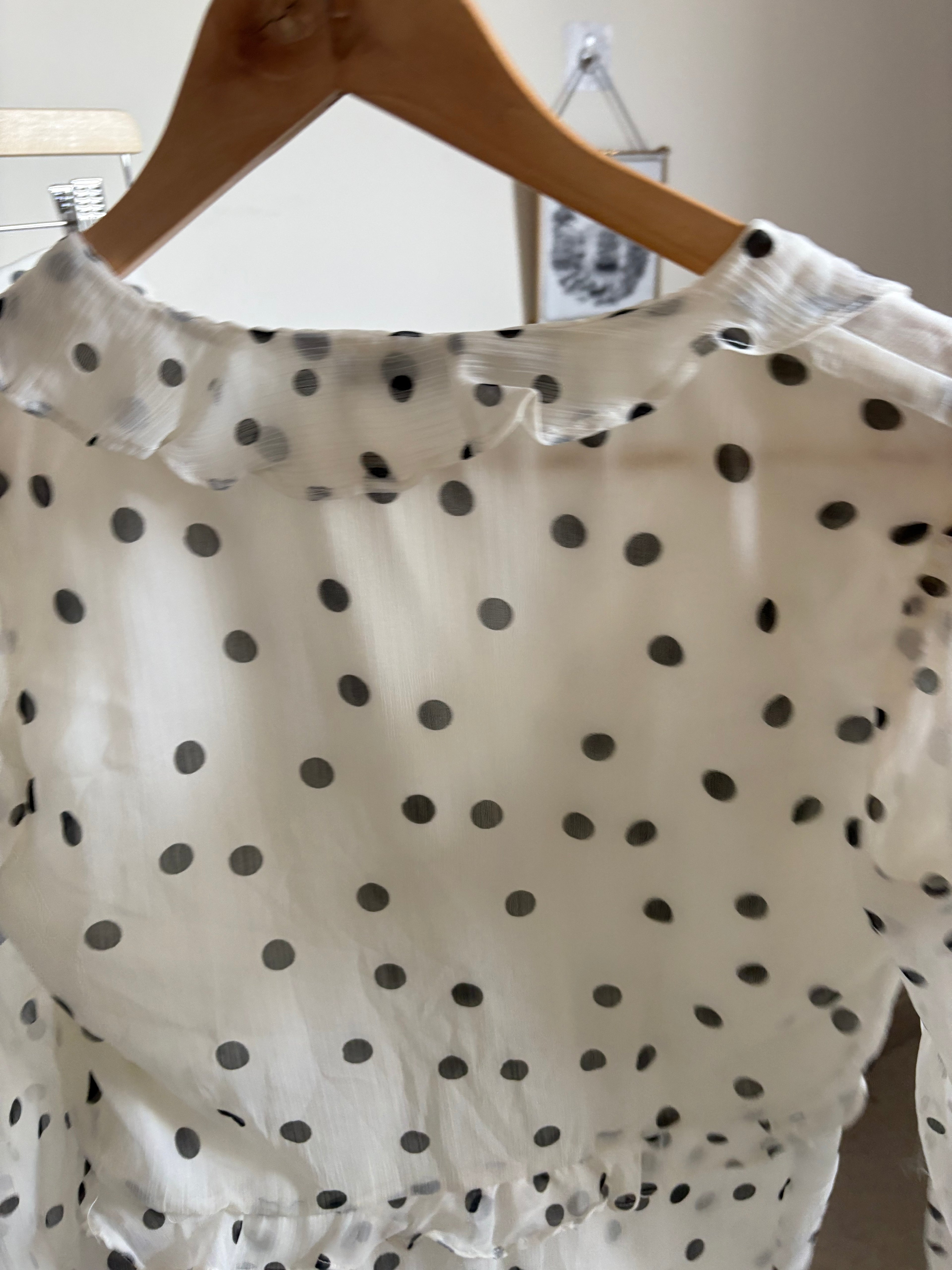 FRENCH CONNECTION Emina Chiffon Monochrome Polka Dot Ruffle Top