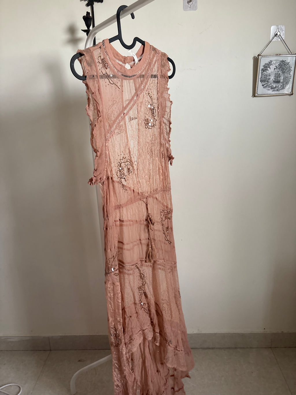FREE PEOPLE SHEER BEADED SLIP OVERLAY DRESS S