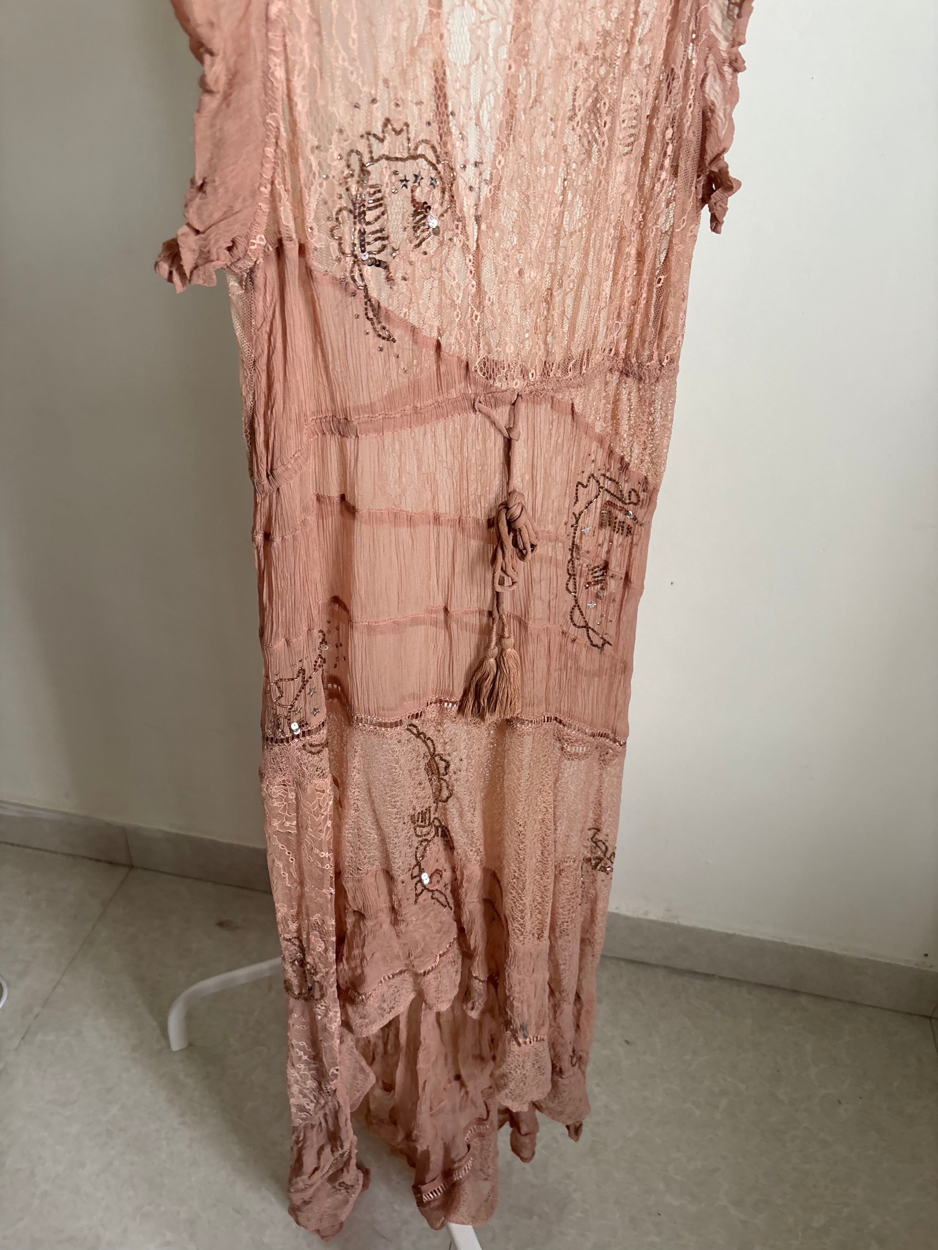 FREE PEOPLE SHEER BEADED SLIP OVERLAY DRESS S
