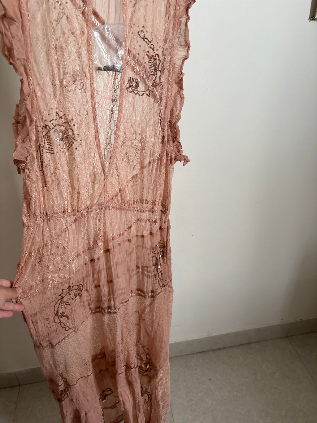 FREE PEOPLE SHEER BEADED SLIP OVERLAY DRESS S
