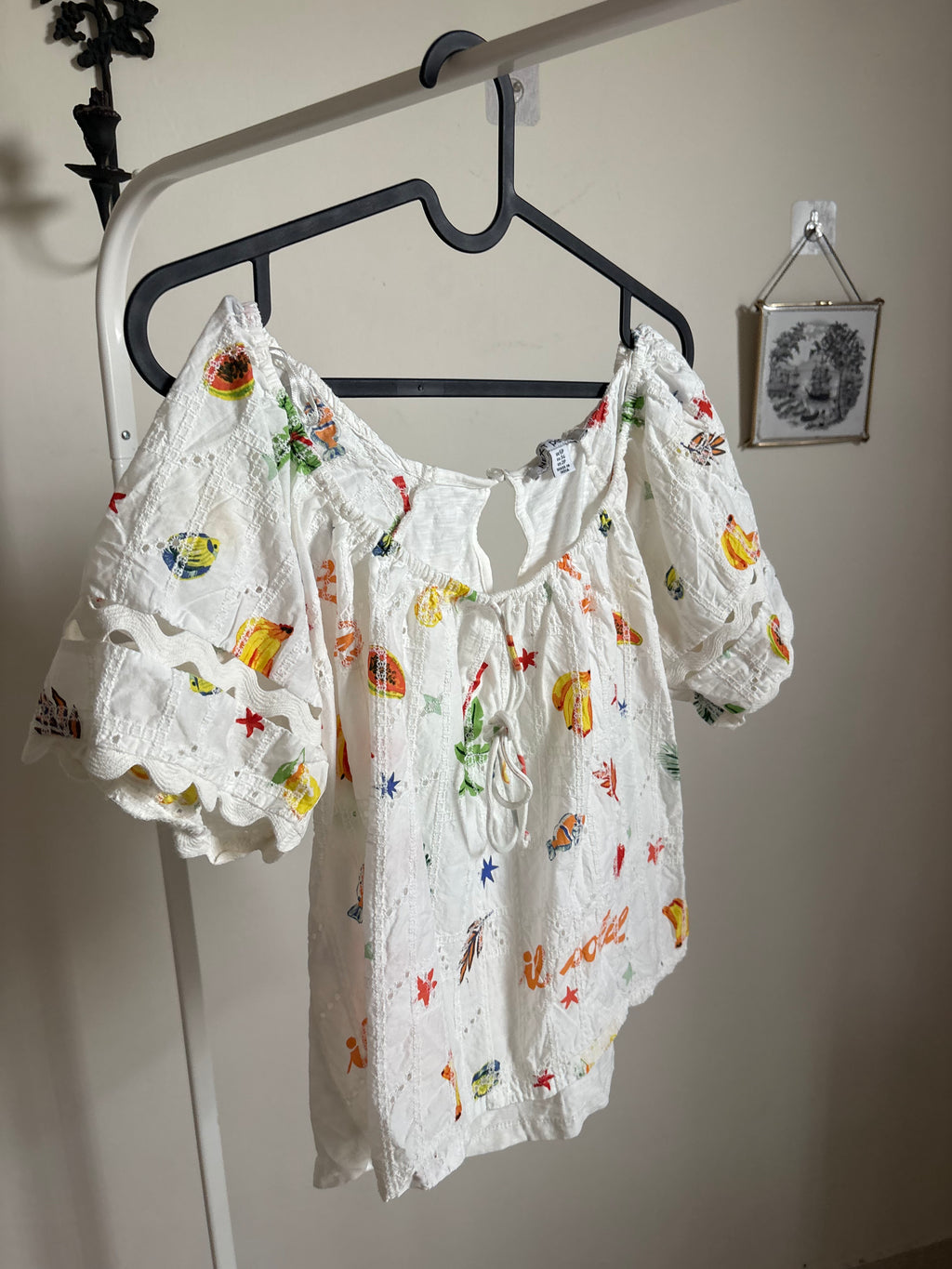 NEXT Multi Broderie Boho Short Sleeve Ric Rac Top