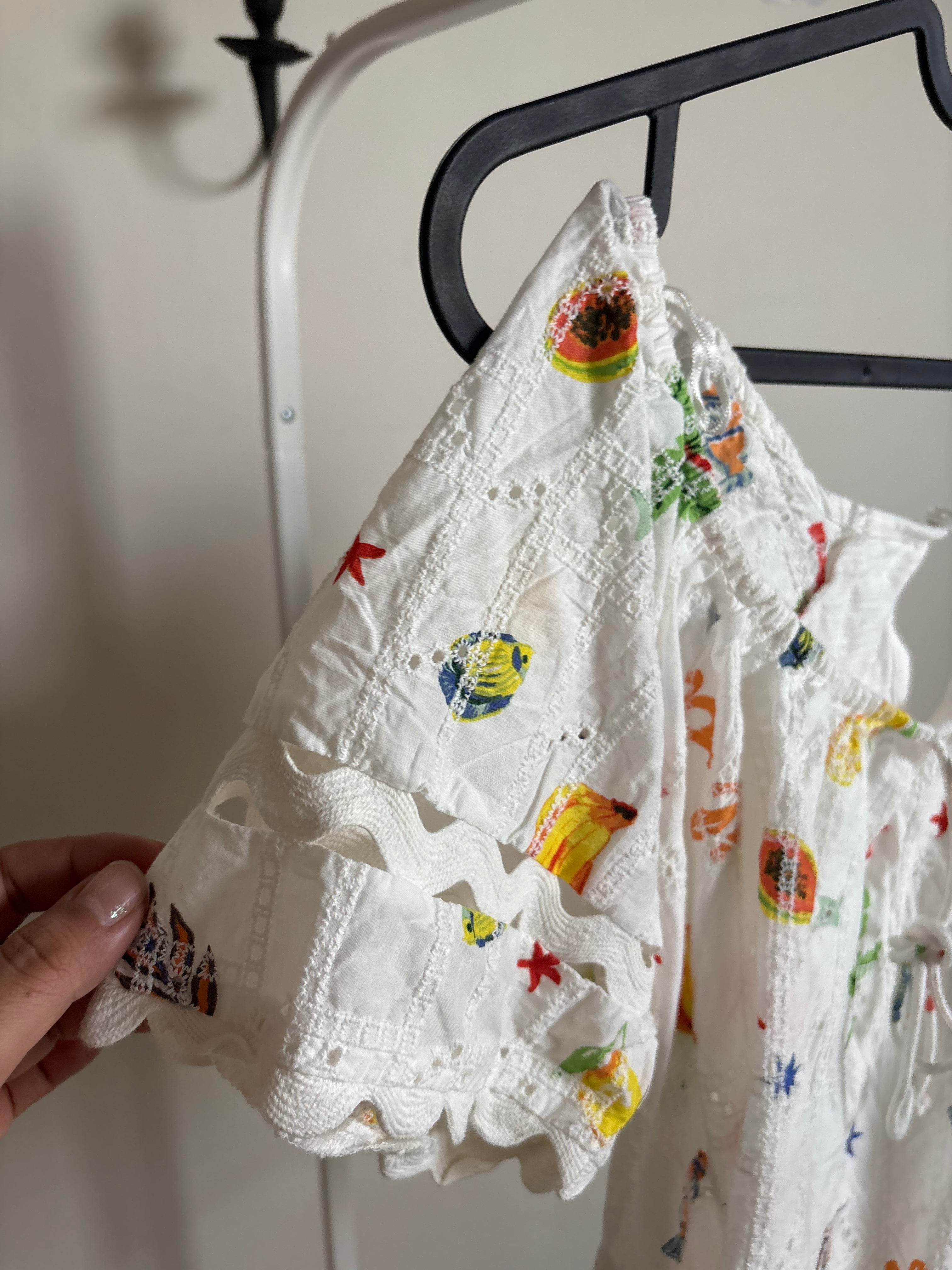 NEXT Multi Broderie Boho Short Sleeve Ric Rac Top
