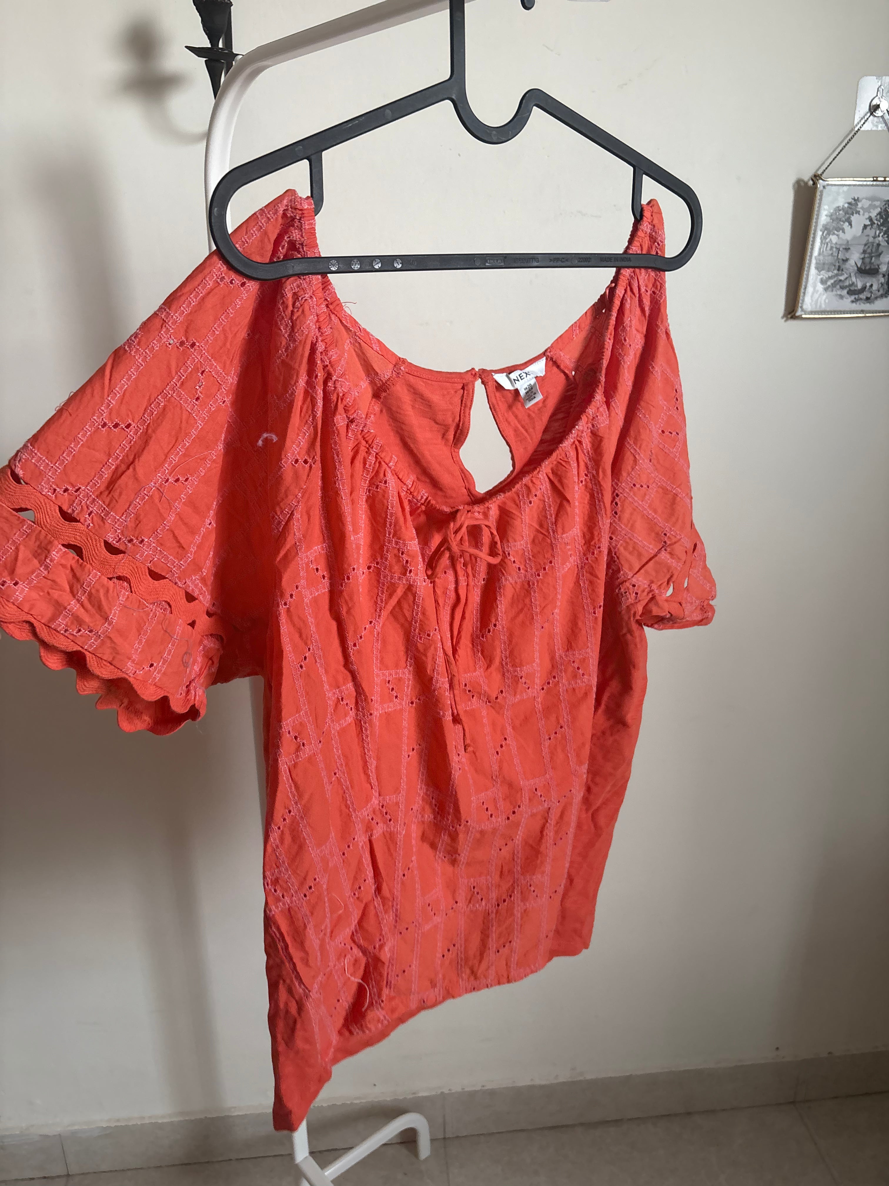 Next TALL FIT BRODERIE SHORT SLEEVE RIC RAC - Blouse - orange contrast stitch