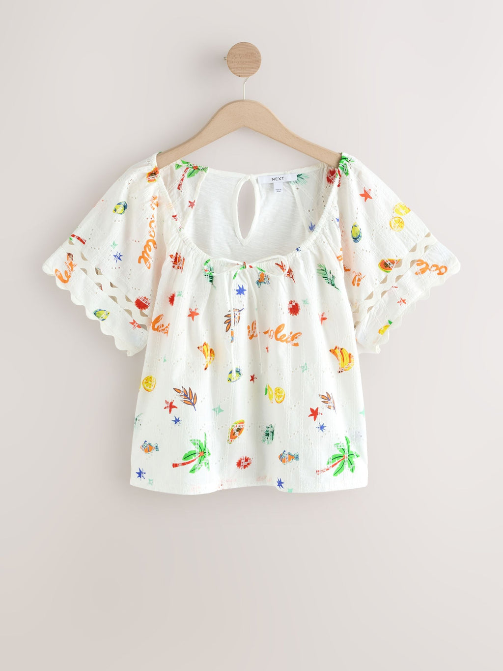 NEXT Multi Broderie Boho Short Sleeve Ric Rac Top