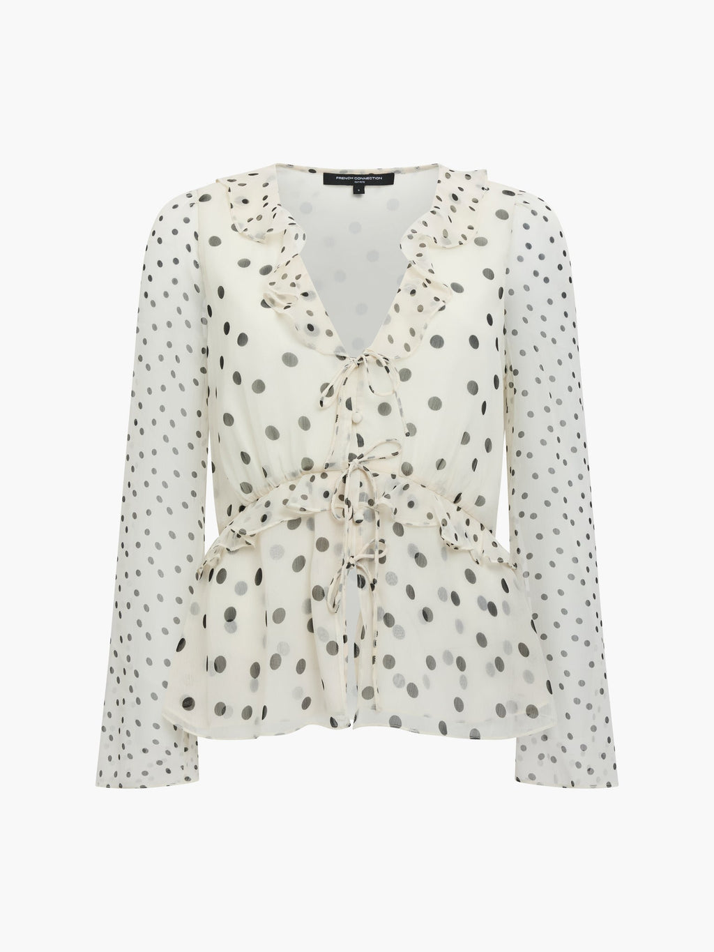 FRENCH CONNECTION Emina Chiffon Monochrome Polka Dot Ruffle Top