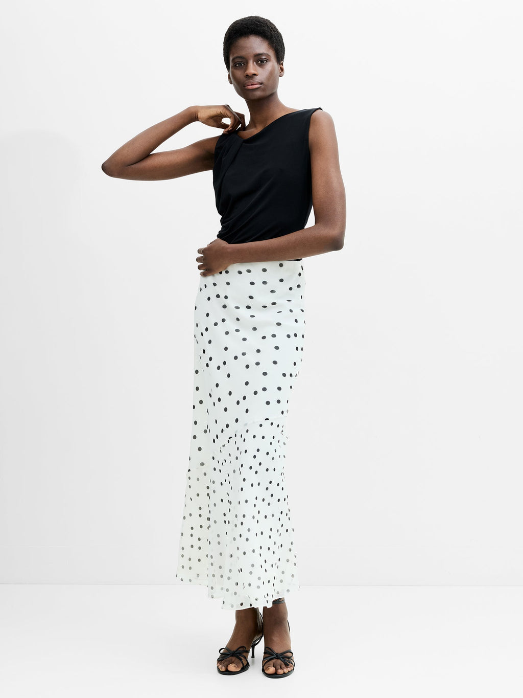 FRENCH CONNECTION Emina Chiffon Monochrome Polka Dot Ruffle Top