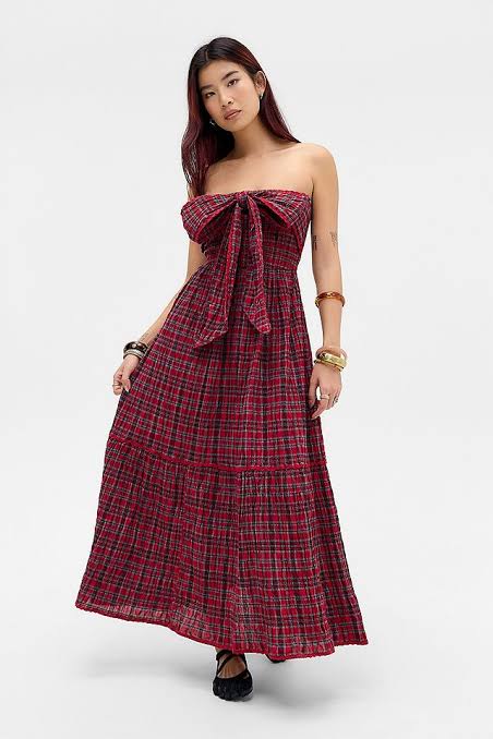 Damson Madder Red Mia Check Midi Dress UK10