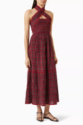 Damson Madder Red Mia Check Midi Dress UK10