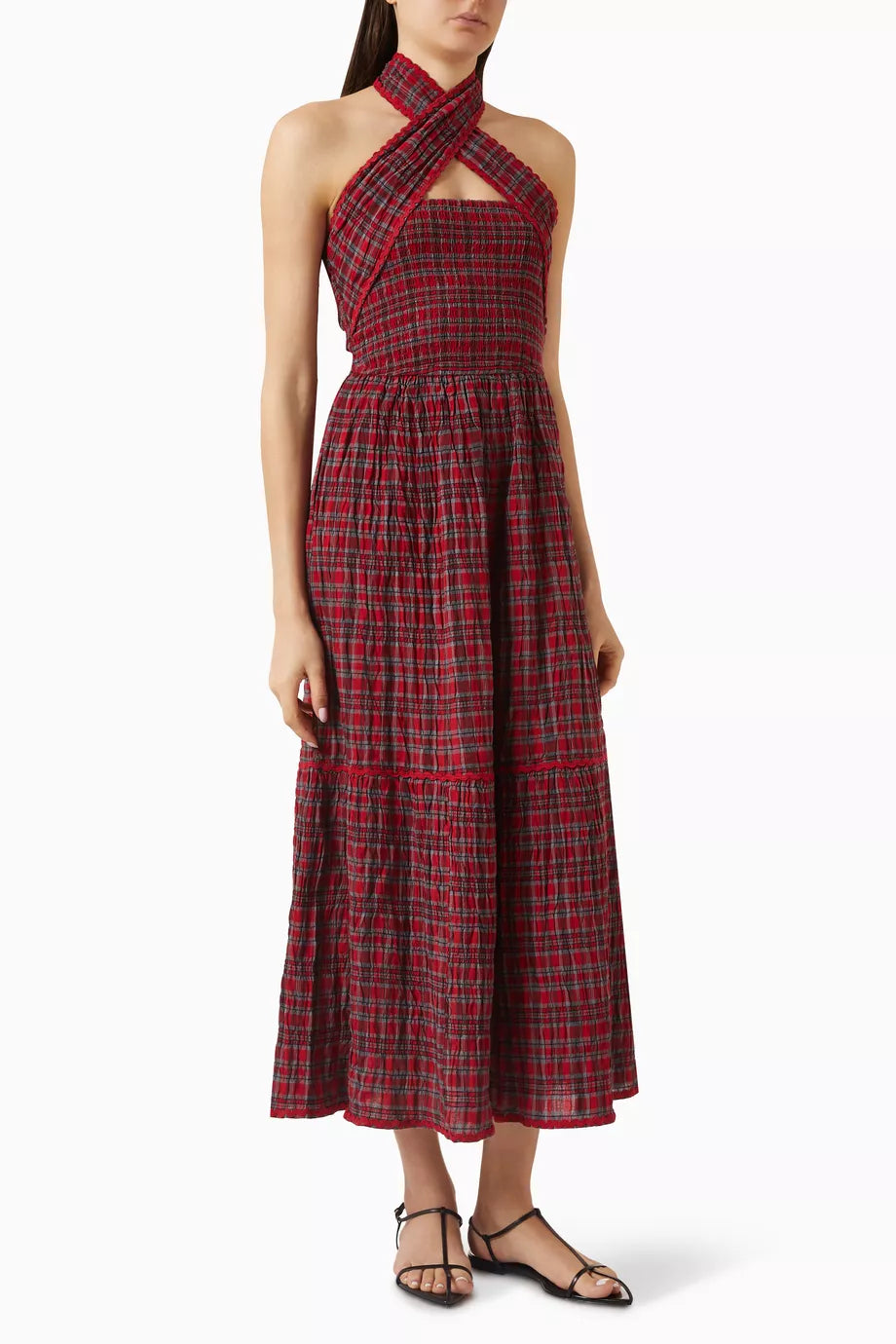 Damson Madder Red Mia Check Midi Dress UK10