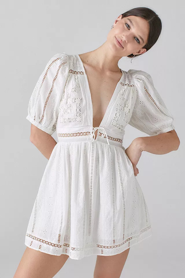 UO Marla Puff Sleeve Mini Dress L