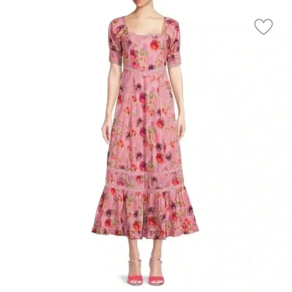 LOVESHACKFANCY Mariata Floral Lace Trim Maxi Dress XS