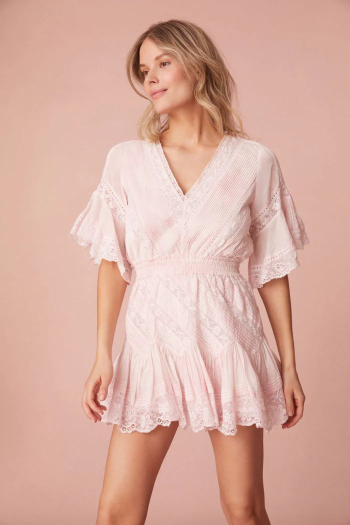 LoveShackFancy Calamina Lace Trim Pintuck Dress S