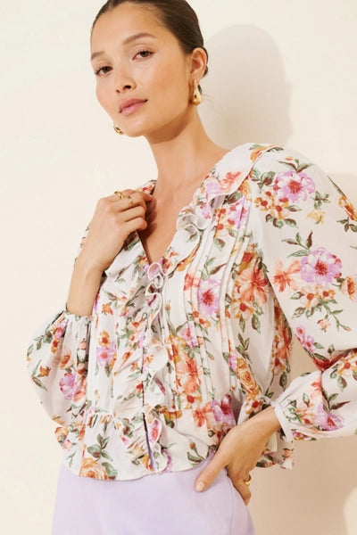 Dizzy Lizzy Floral Ruffle Detail Top S