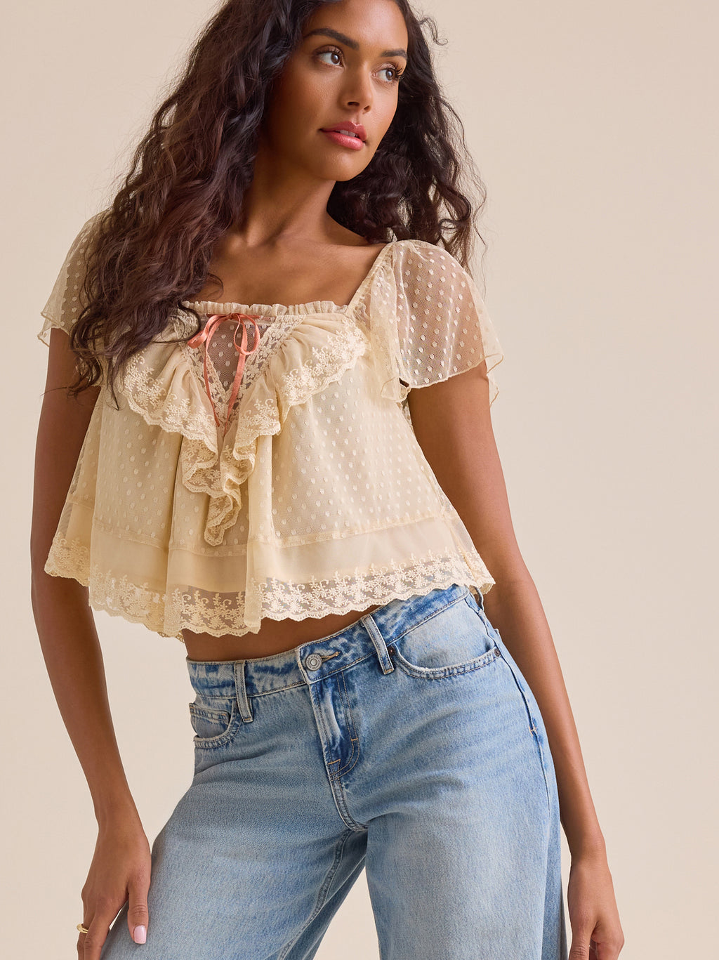 ALTAR'D STATE Camillia Lace Bib Top S