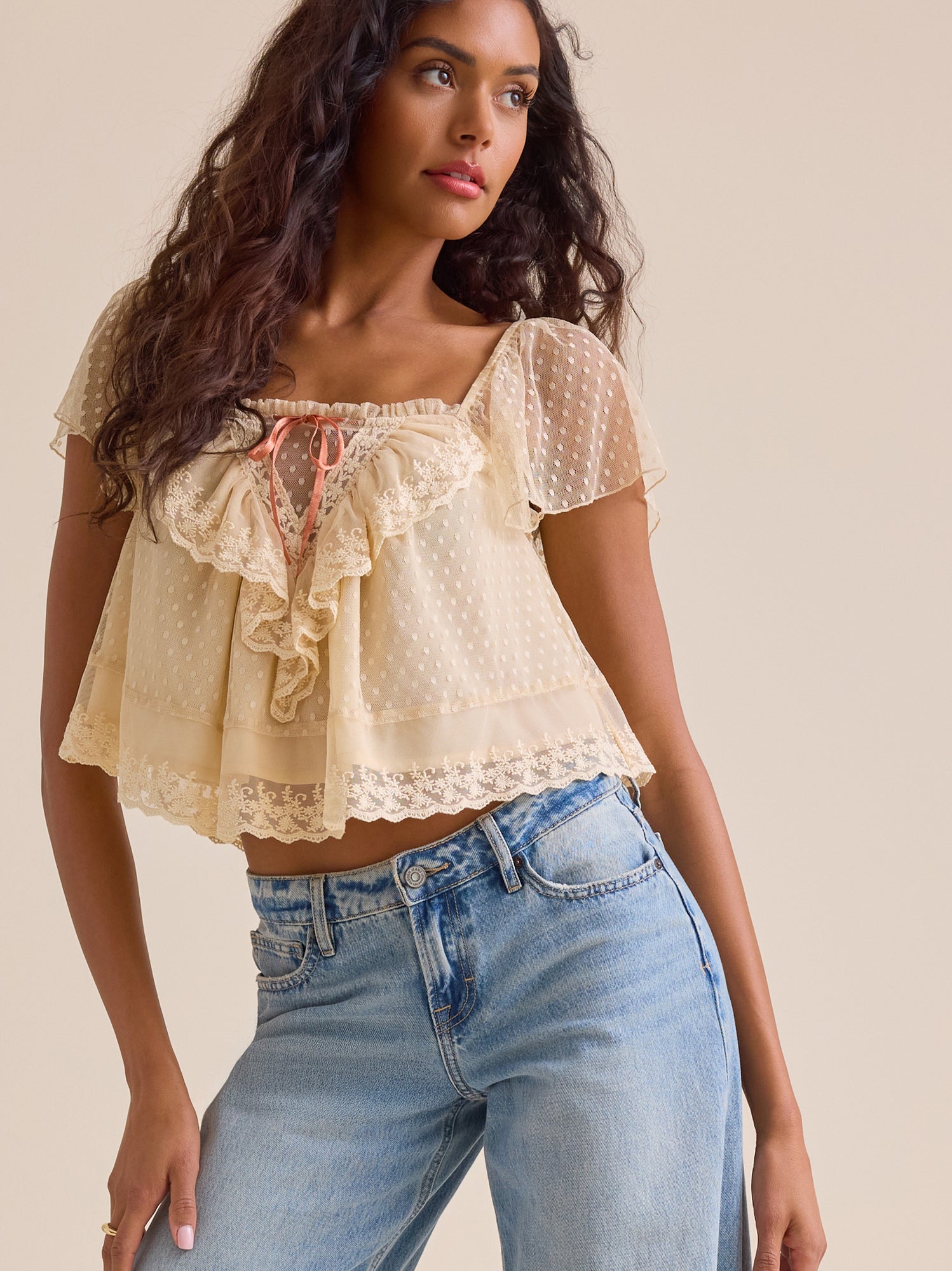 ALTAR'D STATE Camillia Lace Bib Top S