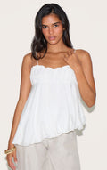 PLT WHITE LINEN BLEND PUFF BALL ASYMMETRIC CAMI UK 10