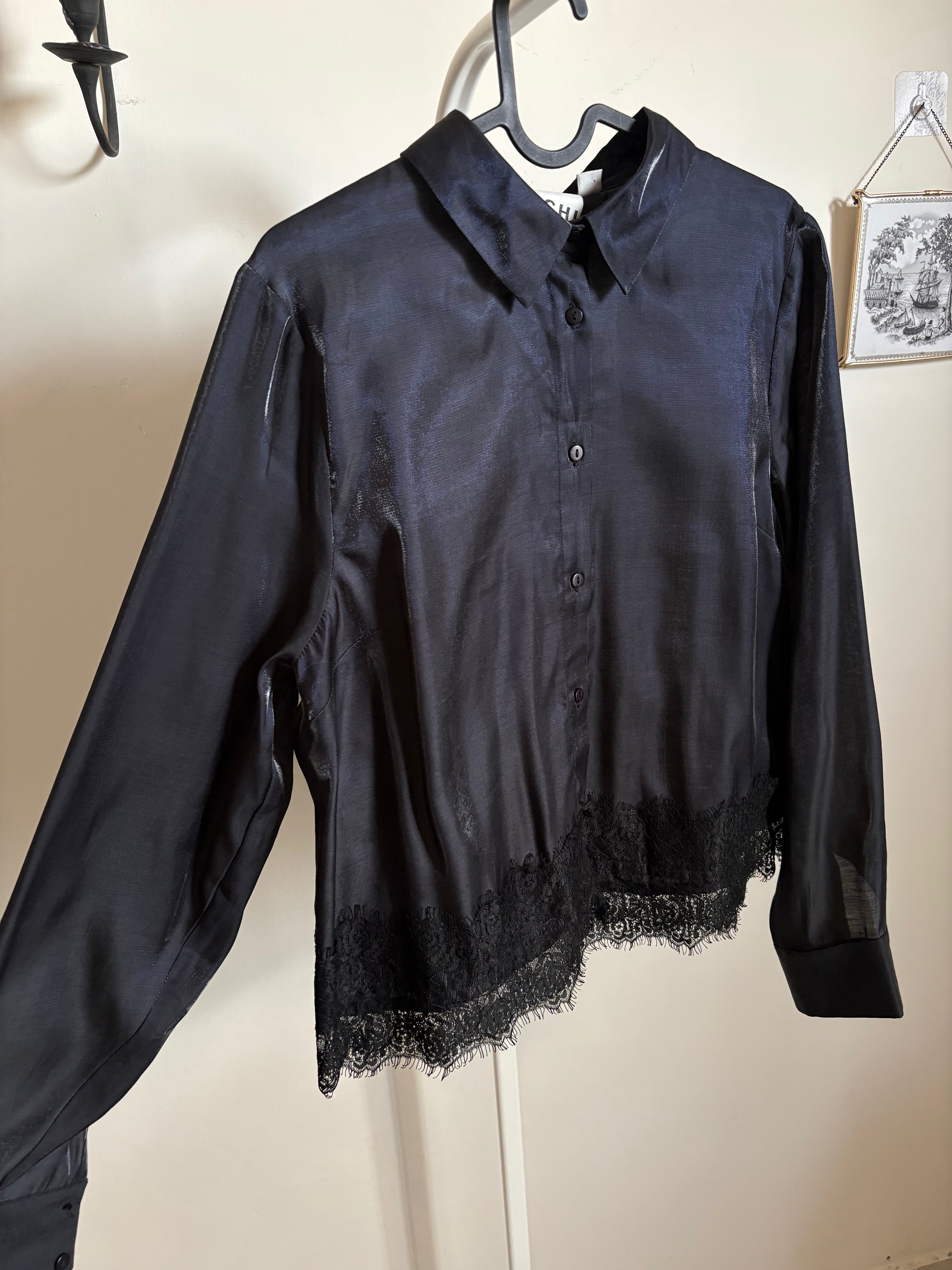 ICHI Lace Trim Button-Up Shirt  M