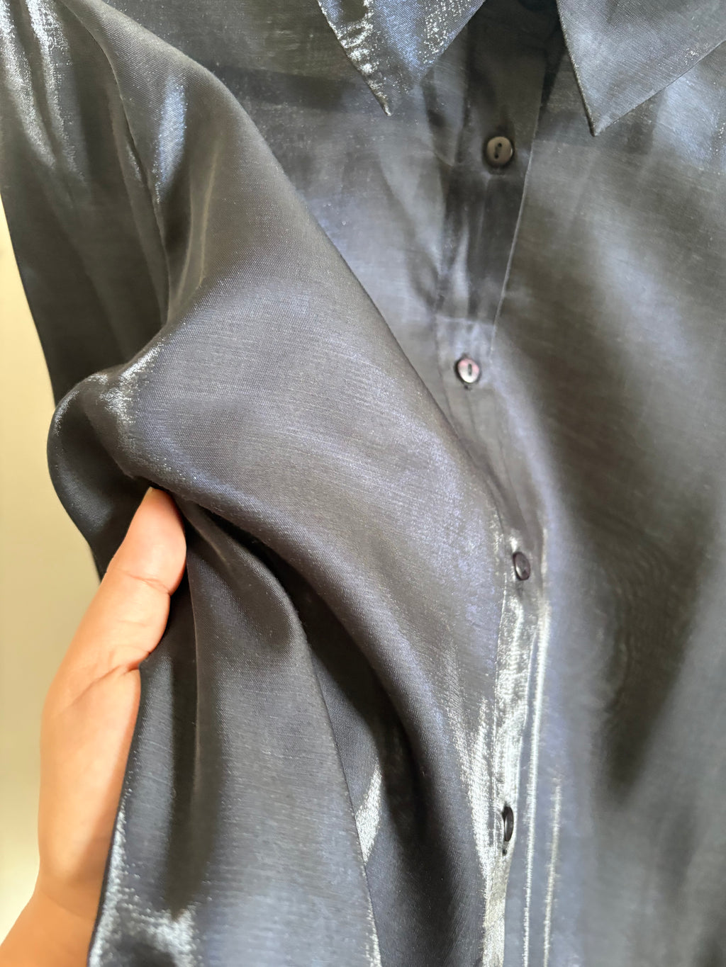 ICHI Lace Trim Button-Up Shirt  M