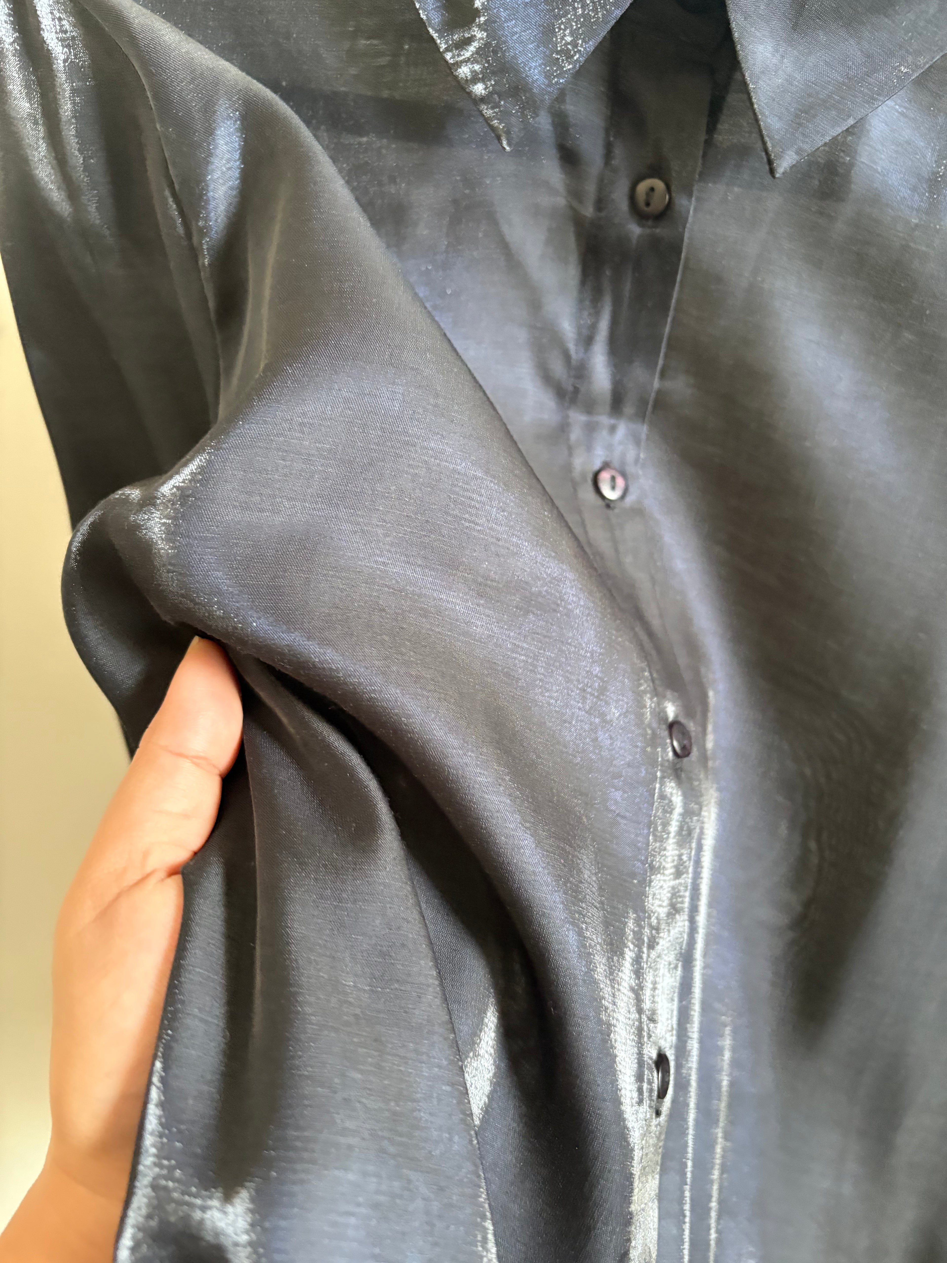 ICHI Lace Trim Button-Up Shirt  M