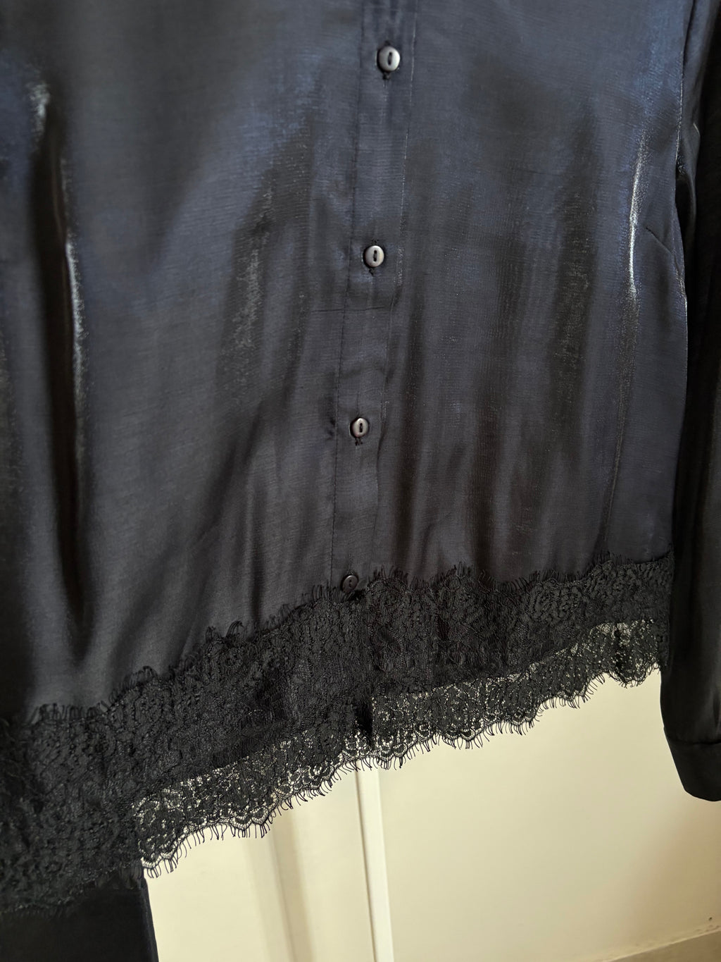 ICHI Lace Trim Button-Up Shirt  M