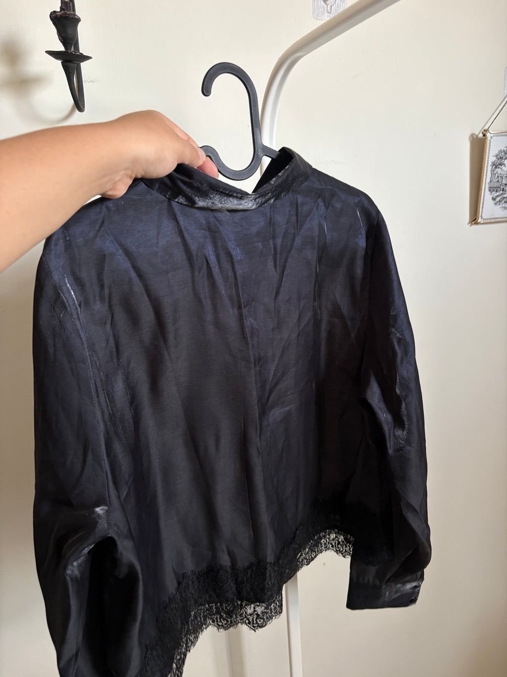 ICHI Lace Trim Button-Up Shirt  M