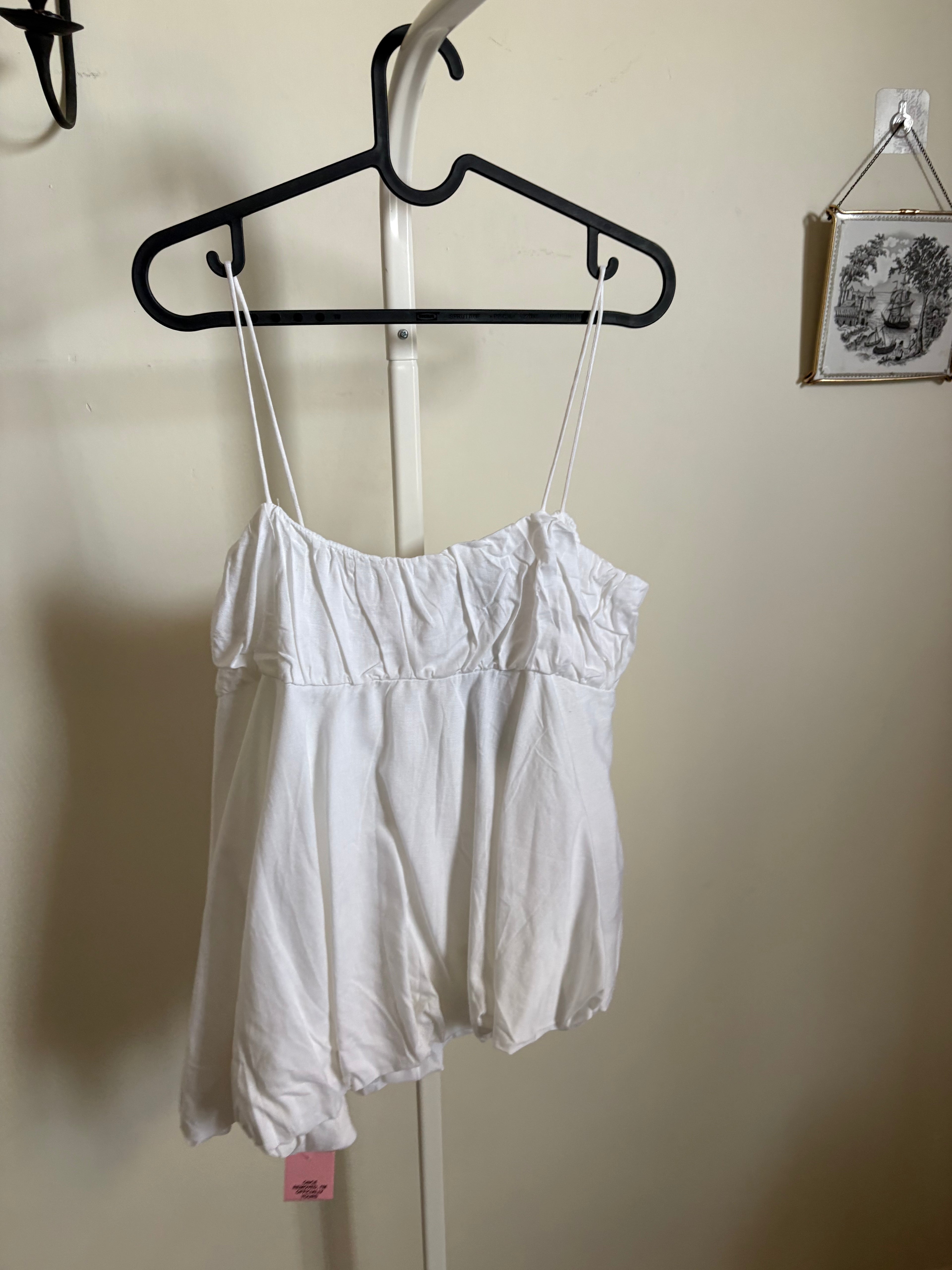 PLT WHITE LINEN BLEND PUFF BALL ASYMMETRIC CAMI UK 10